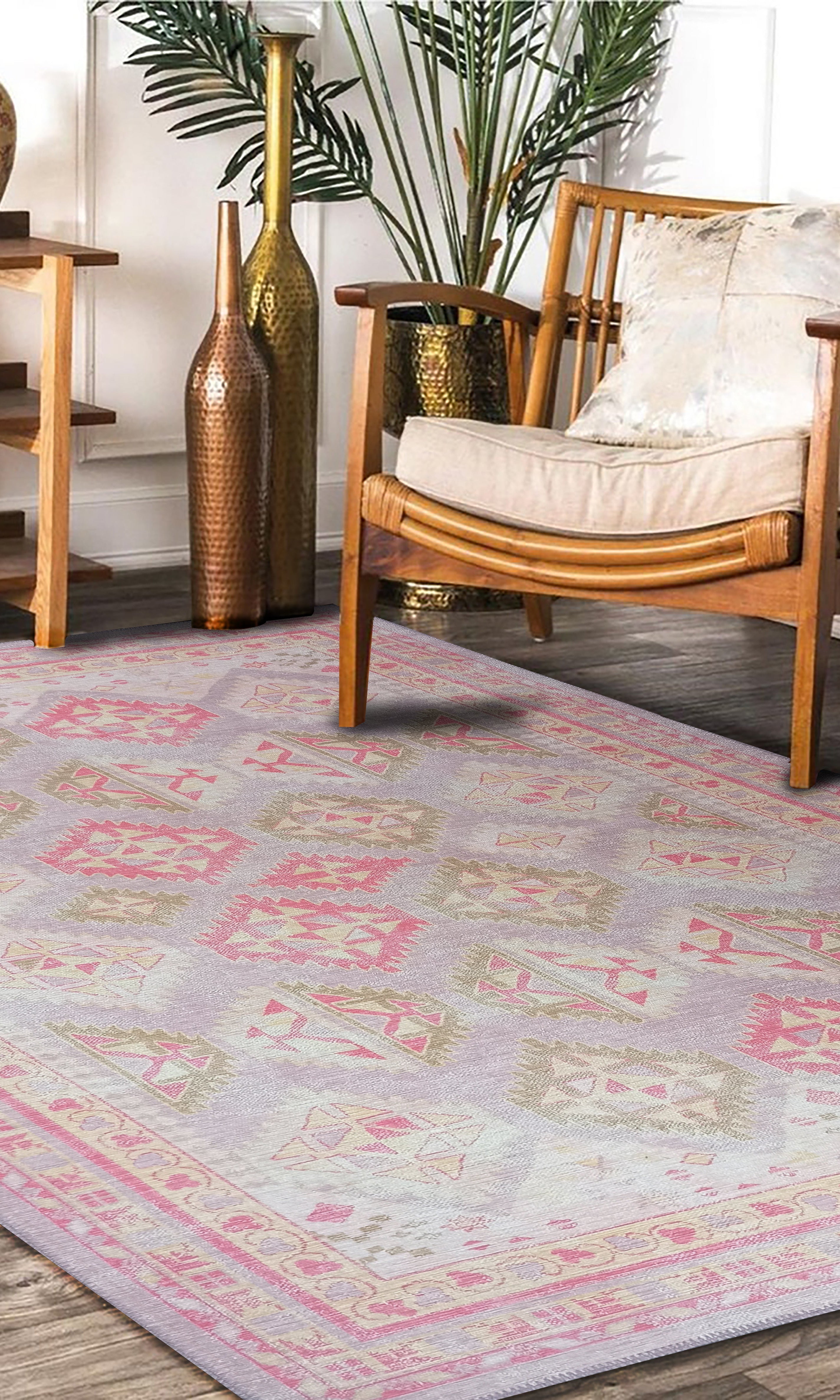 Lilac Purple Pink Herki Vintage Rug