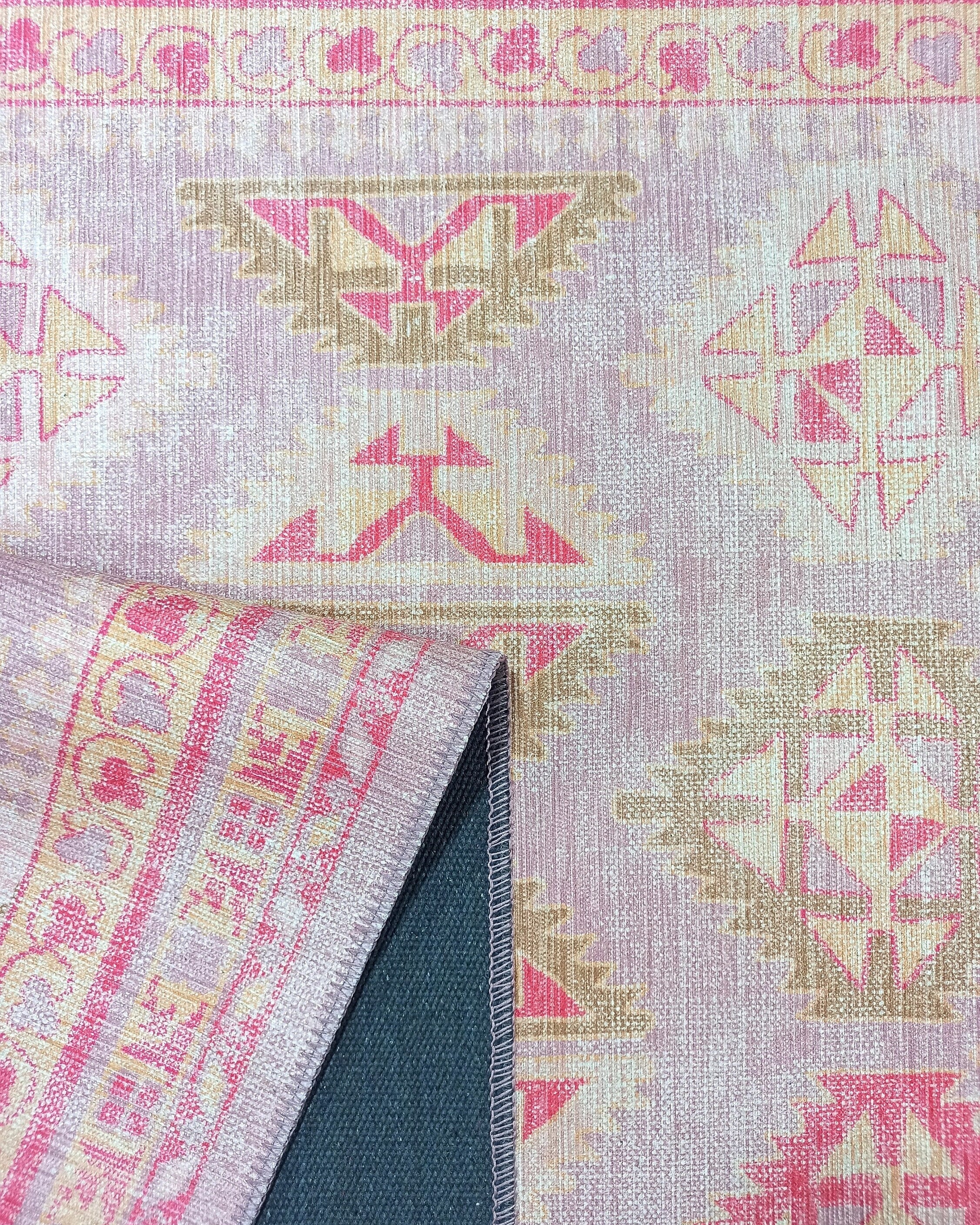 Lilac Purple Pink Herki Vintage Rug