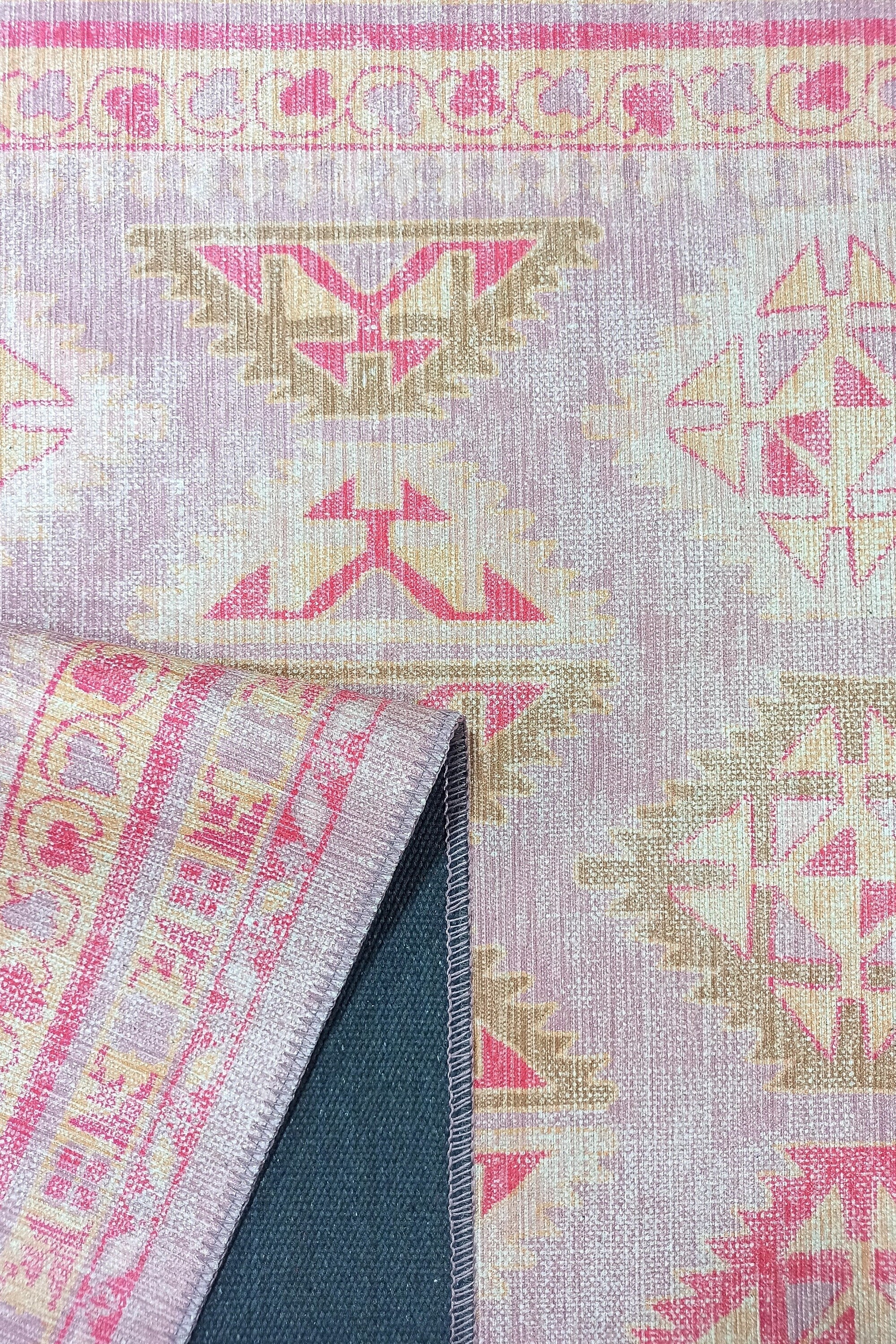 Lilac Purple Pink Herki Vintage Rug