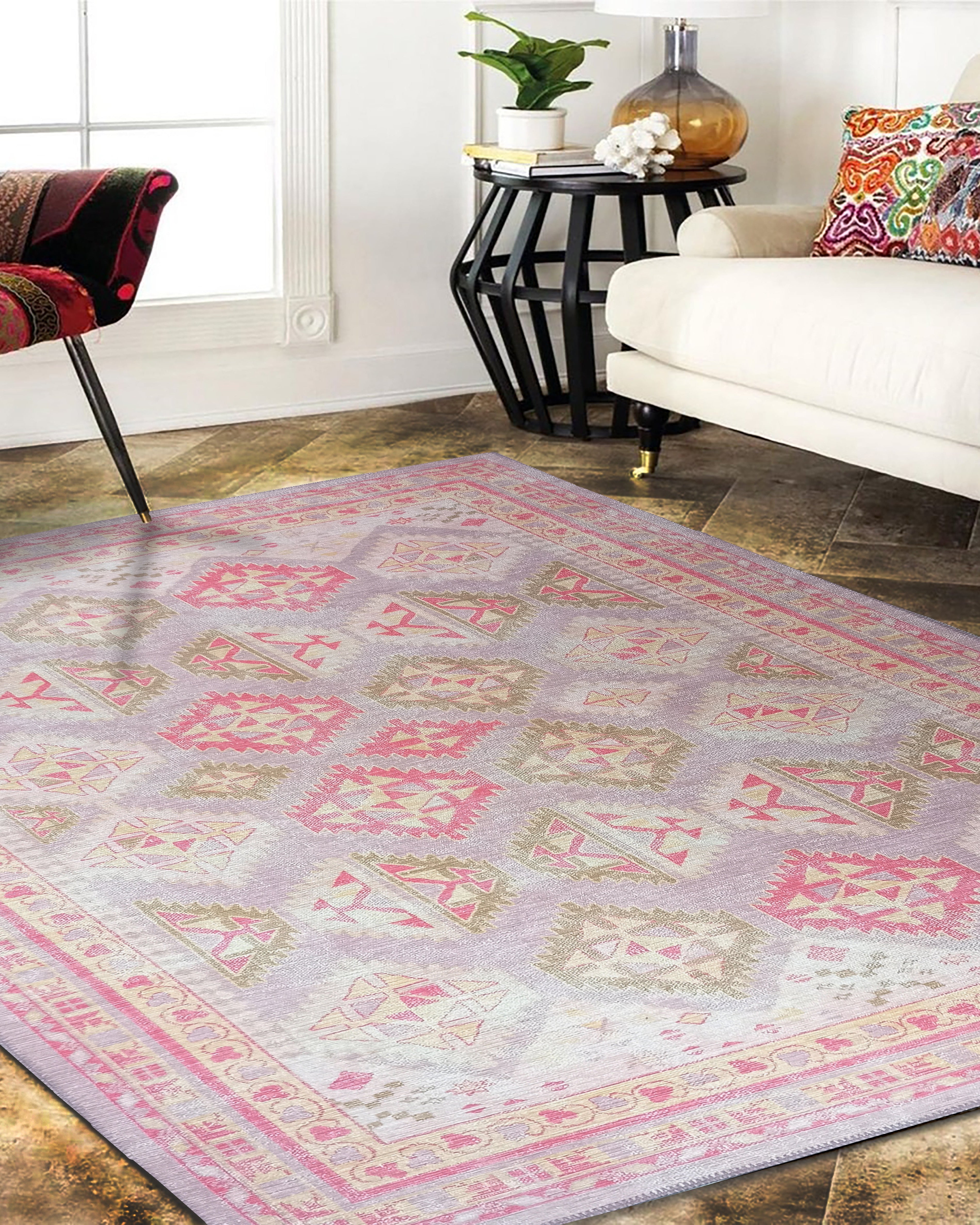 Lilac Purple Pink Herki Vintage Rug