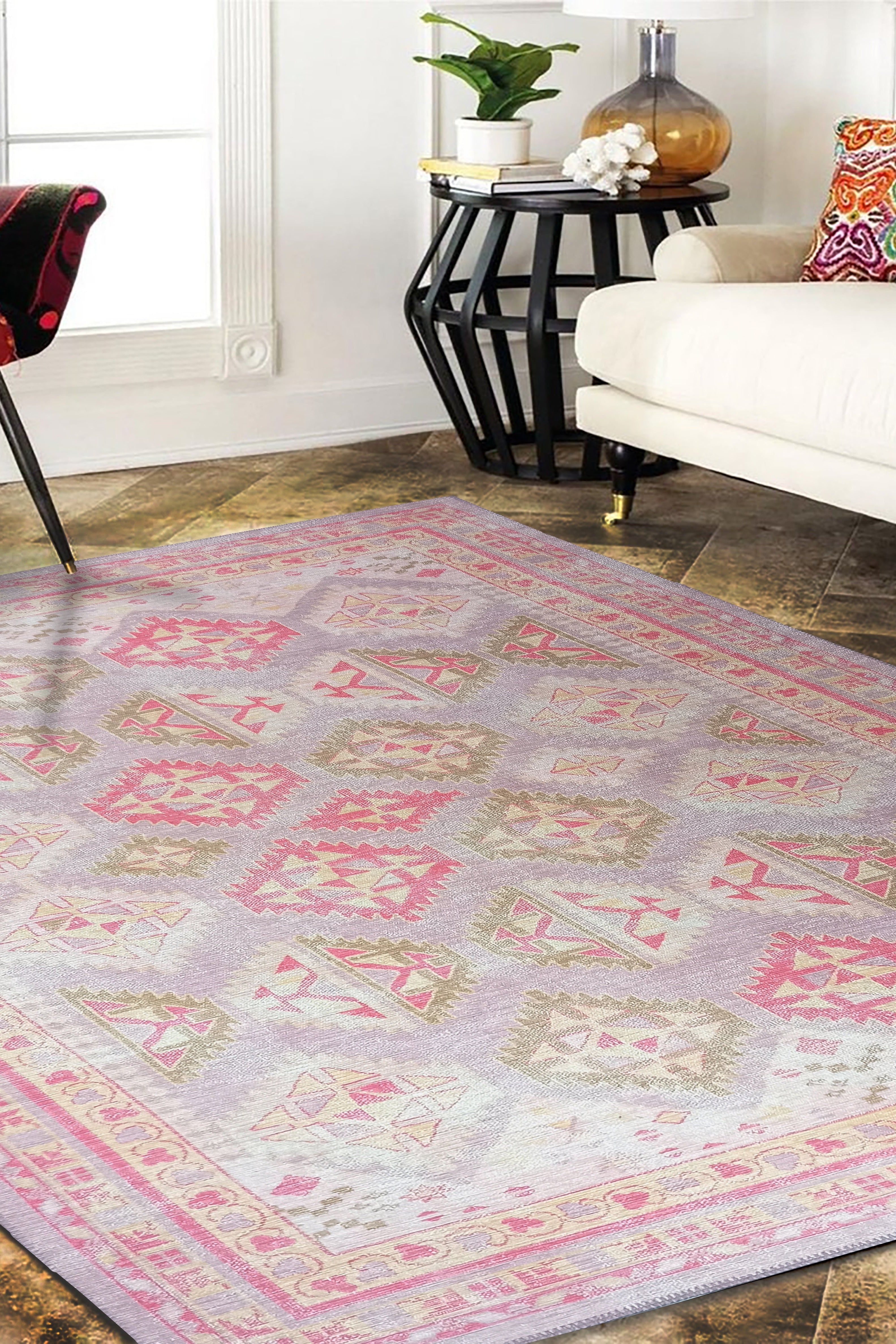 Lilac Purple Pink Herki Vintage Rug
