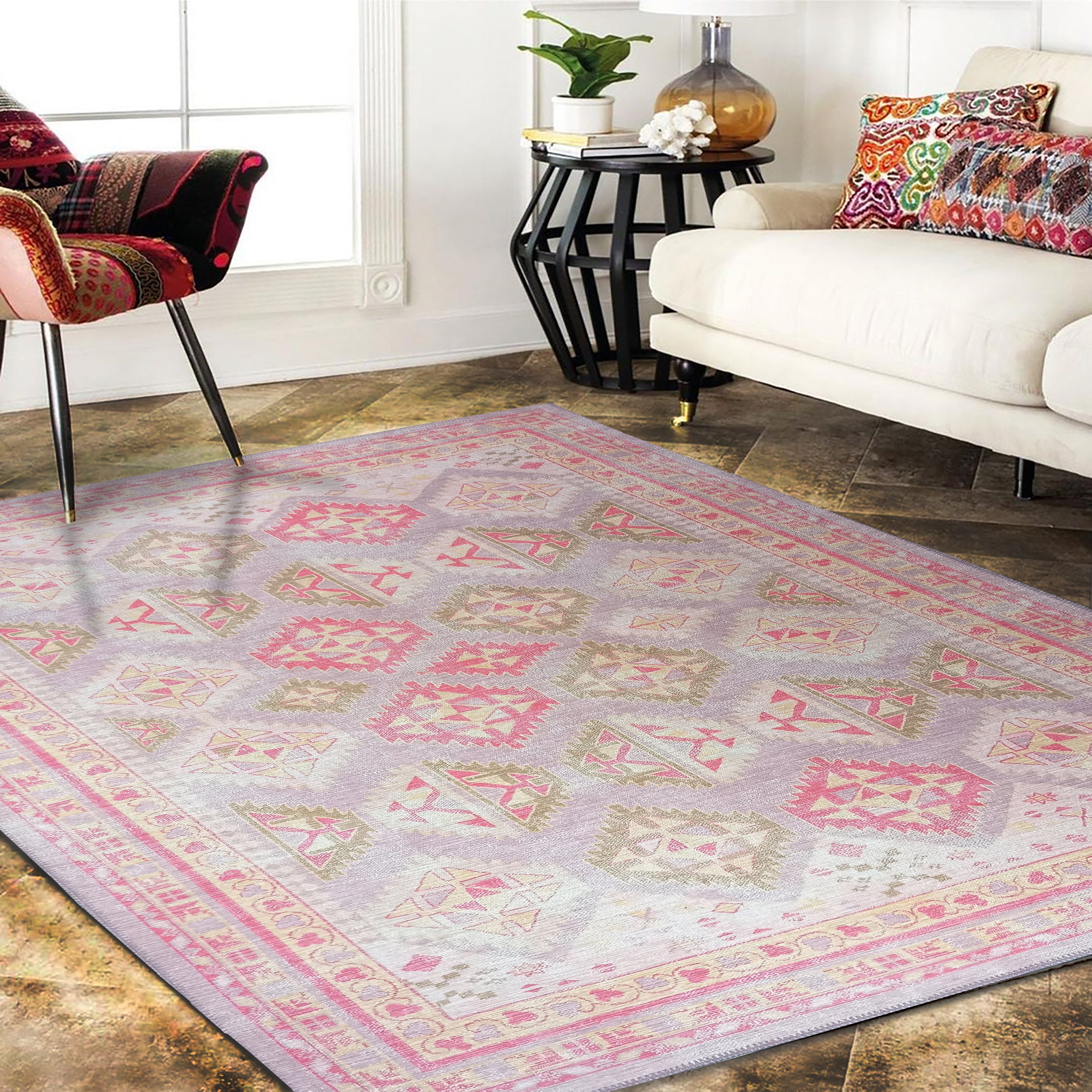 Lilac Purple Pink Herki Vintage Rug
