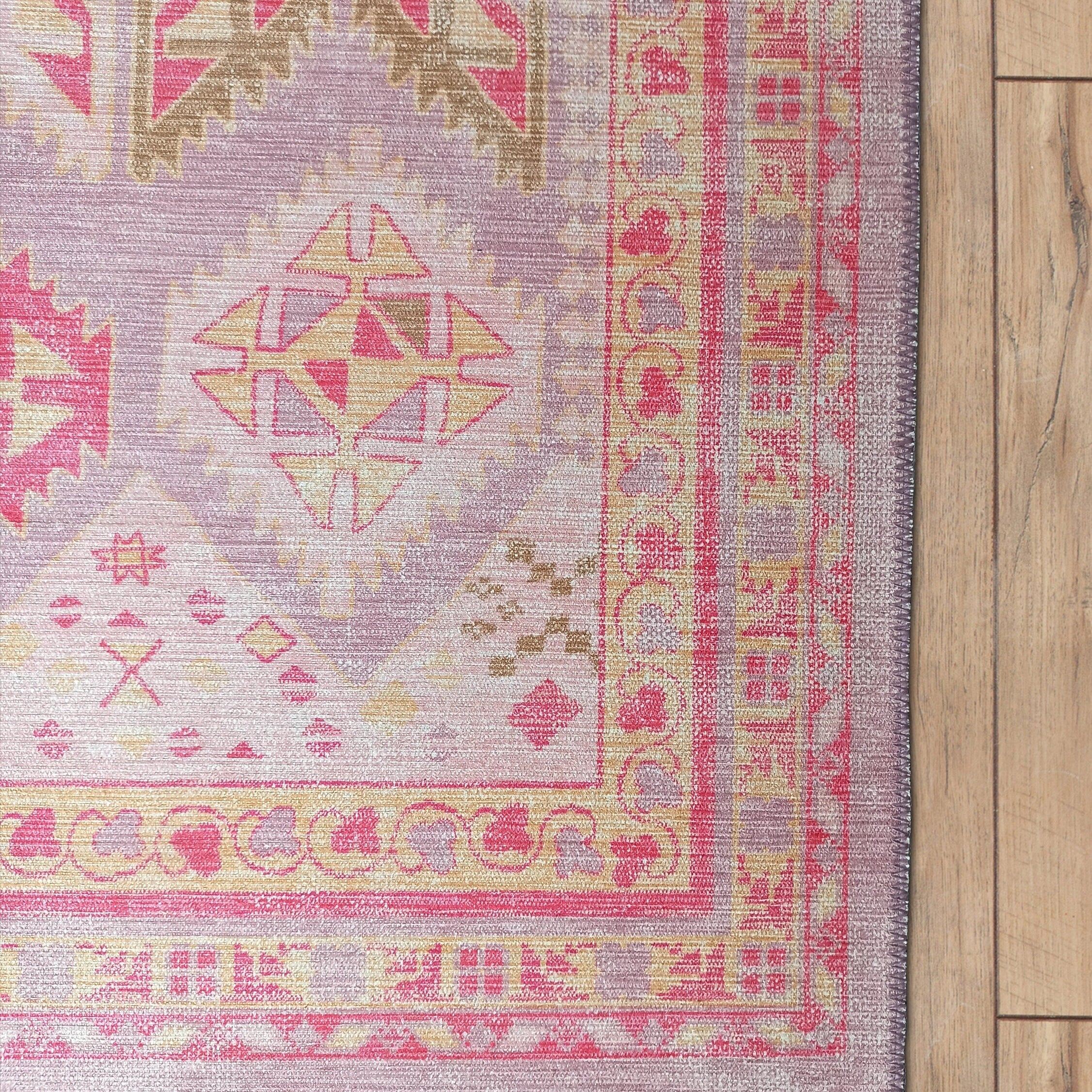 Lilac Purple Pink Herki Vintage Rug