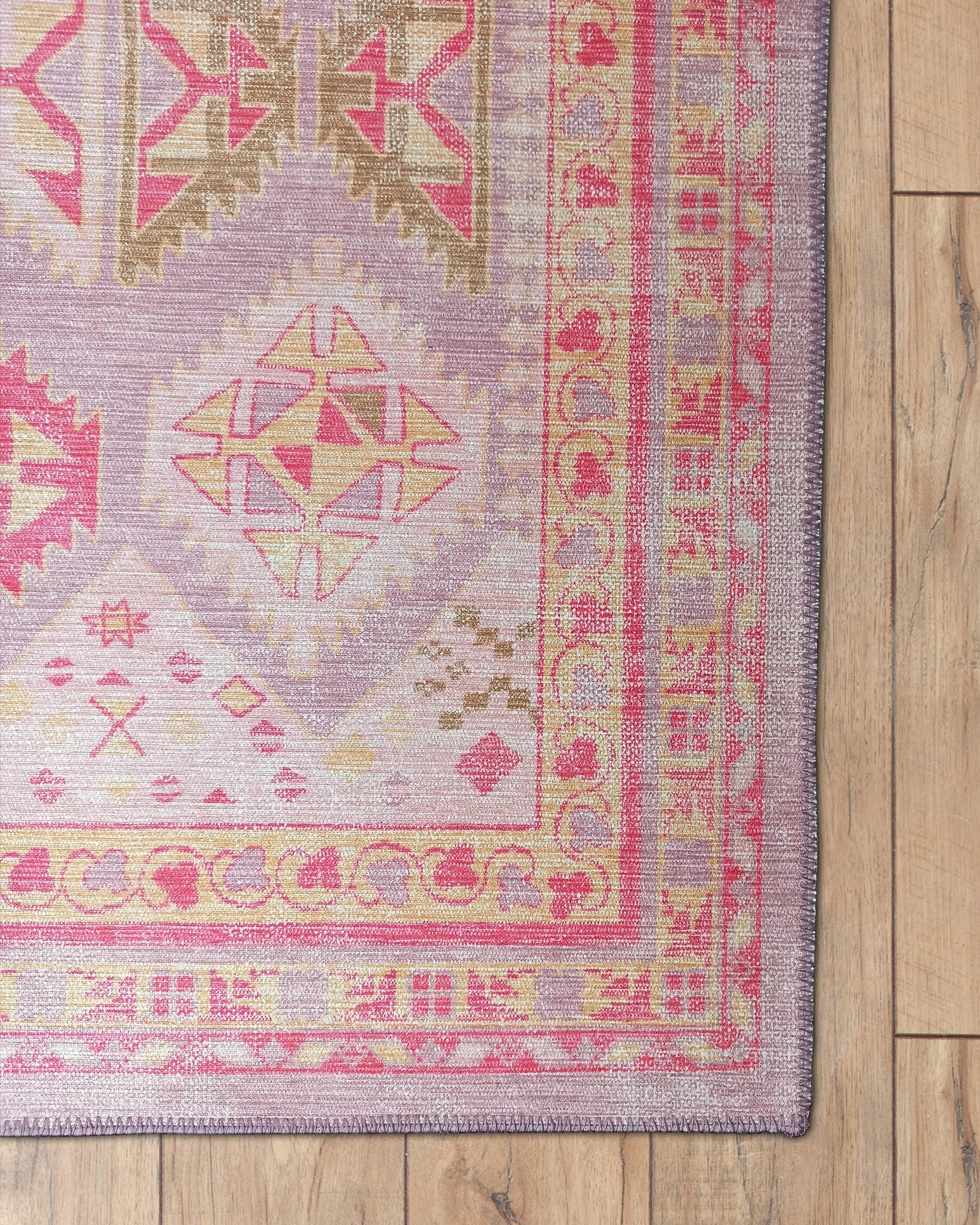 Lilac Purple Pink Herki Vintage Rug