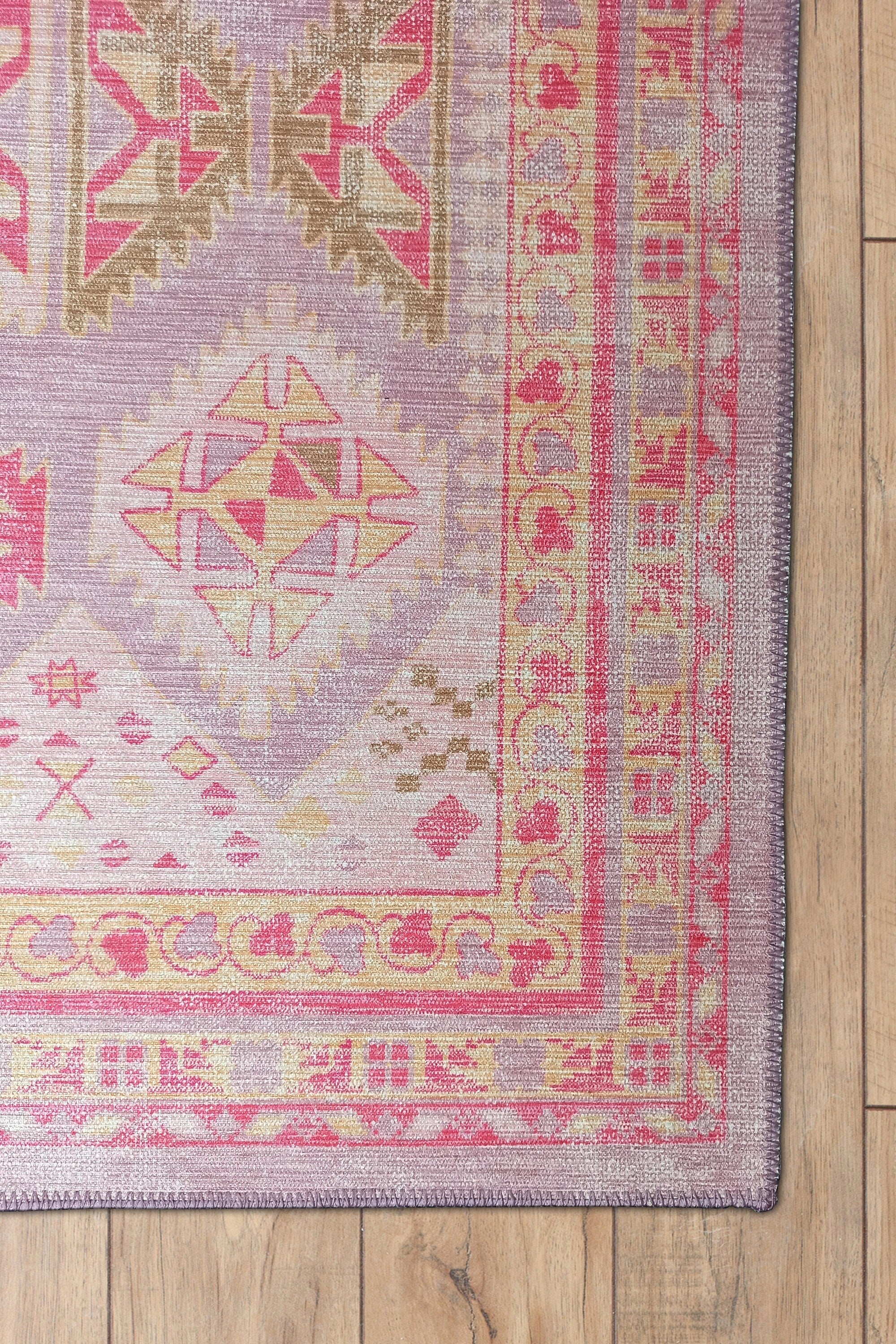 Lilac Purple Pink Herki Vintage Rug