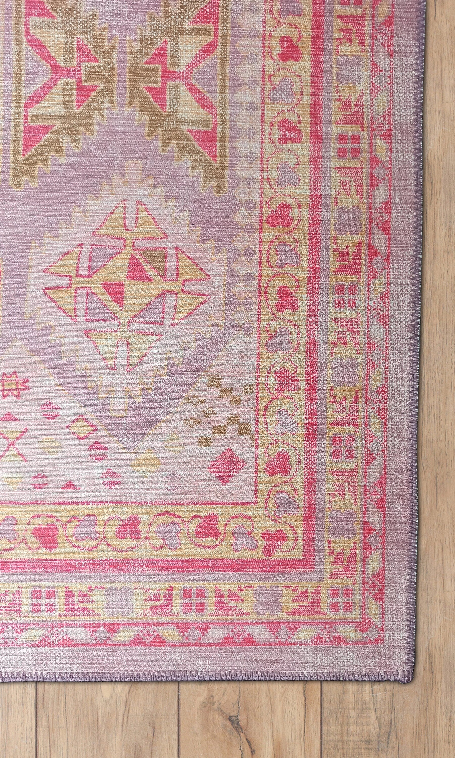 Lilac Purple Pink Herki Vintage Rug