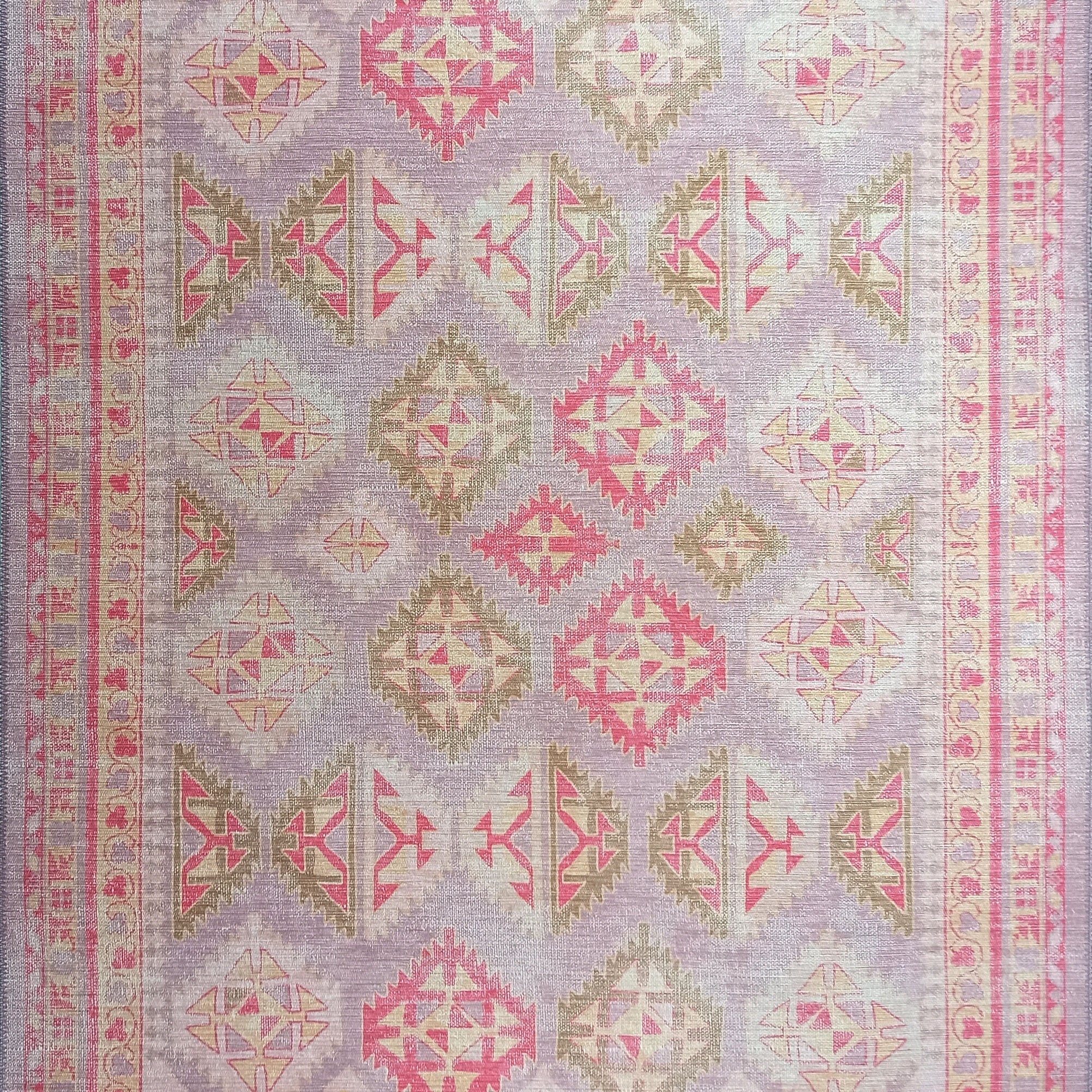 Lilac Purple Pink Herki Vintage Rug