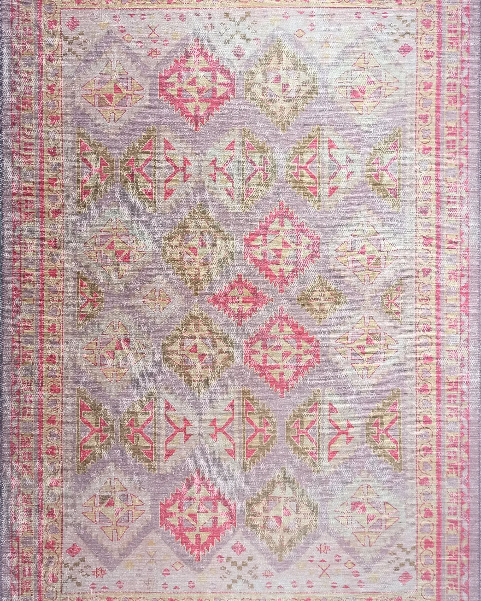 Lilac Purple Pink Herki Vintage Rug