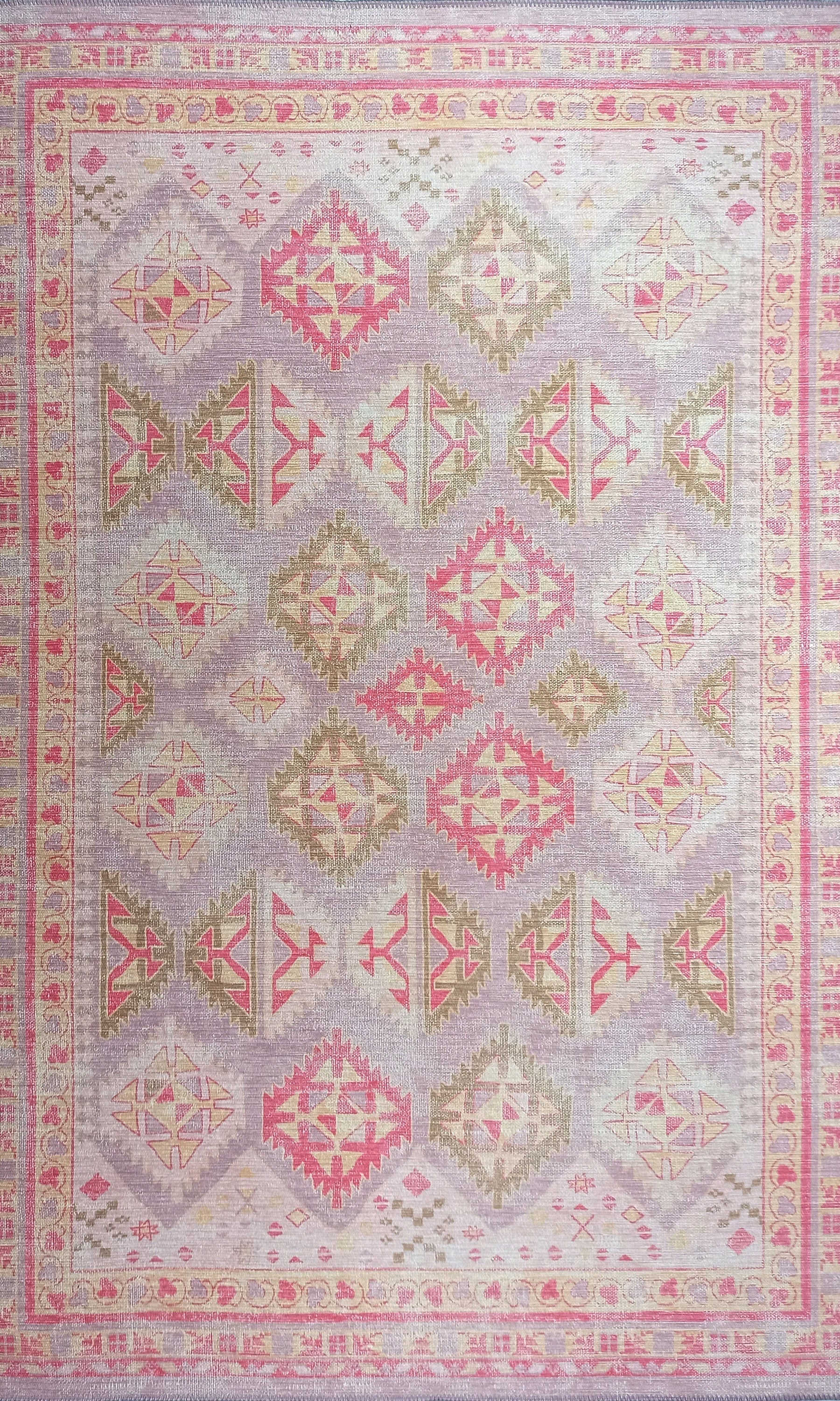 Lilac Purple Pink Herki Vintage Rug