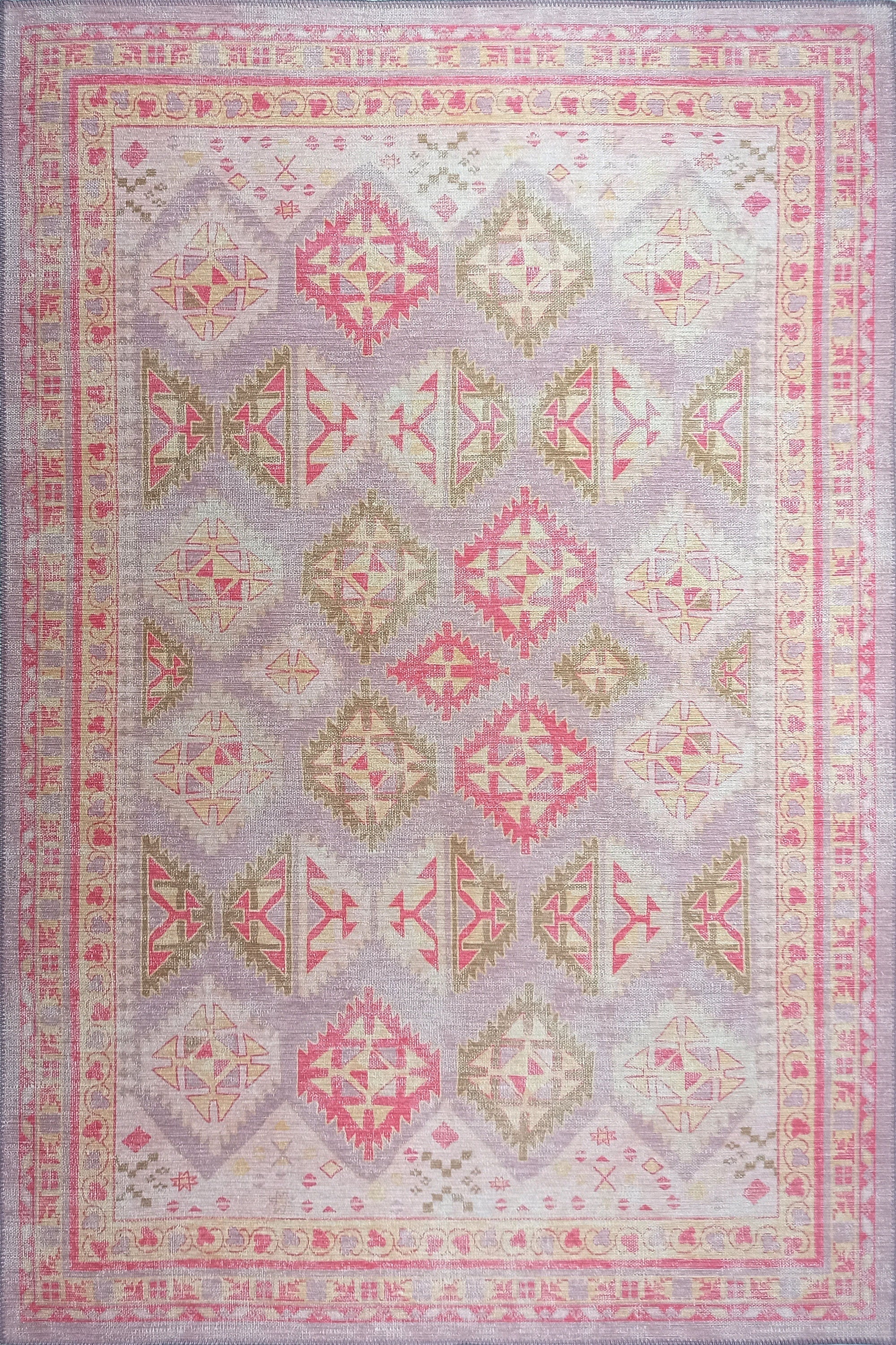 Lilac Purple Pink Herki Vintage Rug