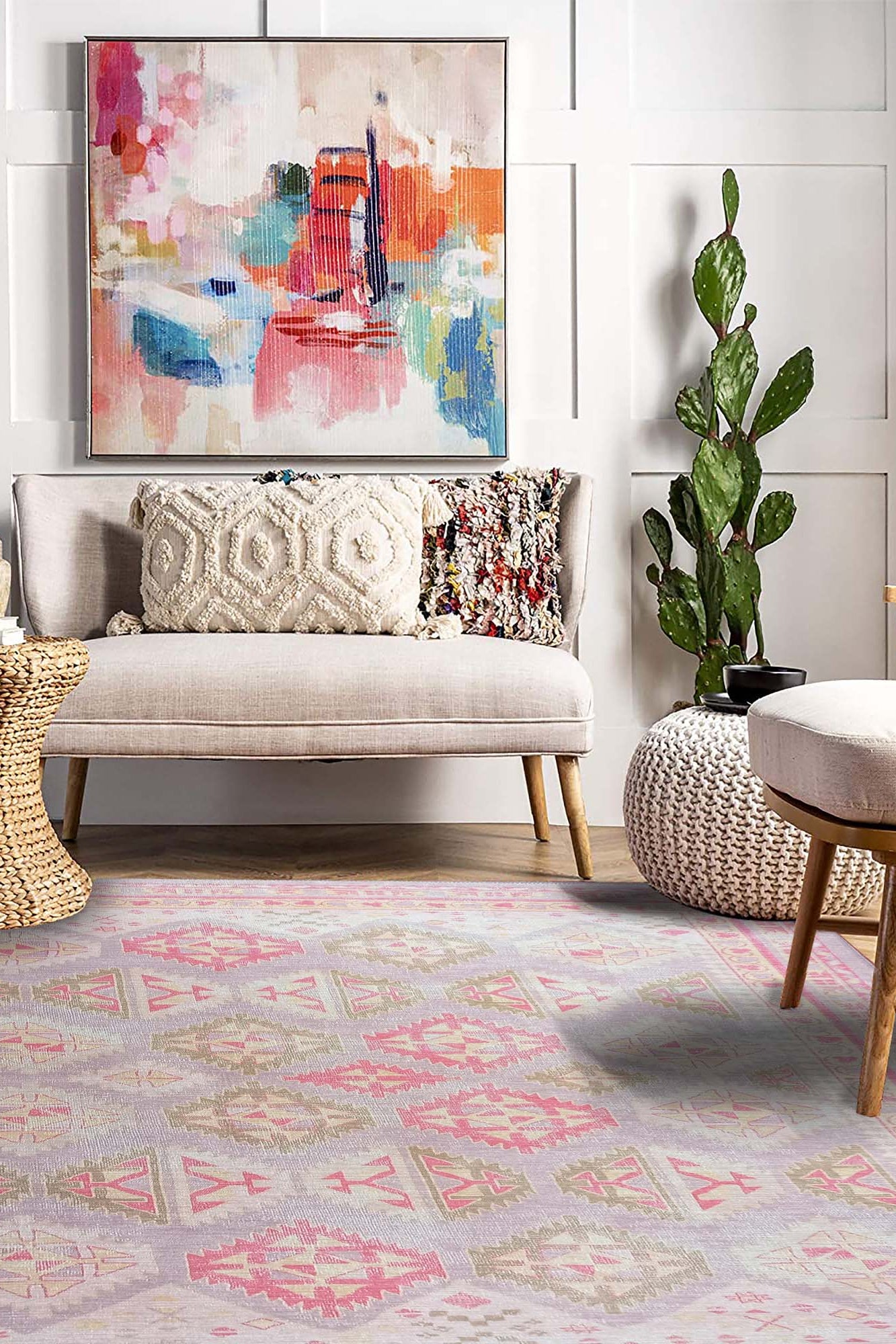 Lilac Purple Pink Herki Vintage Rug