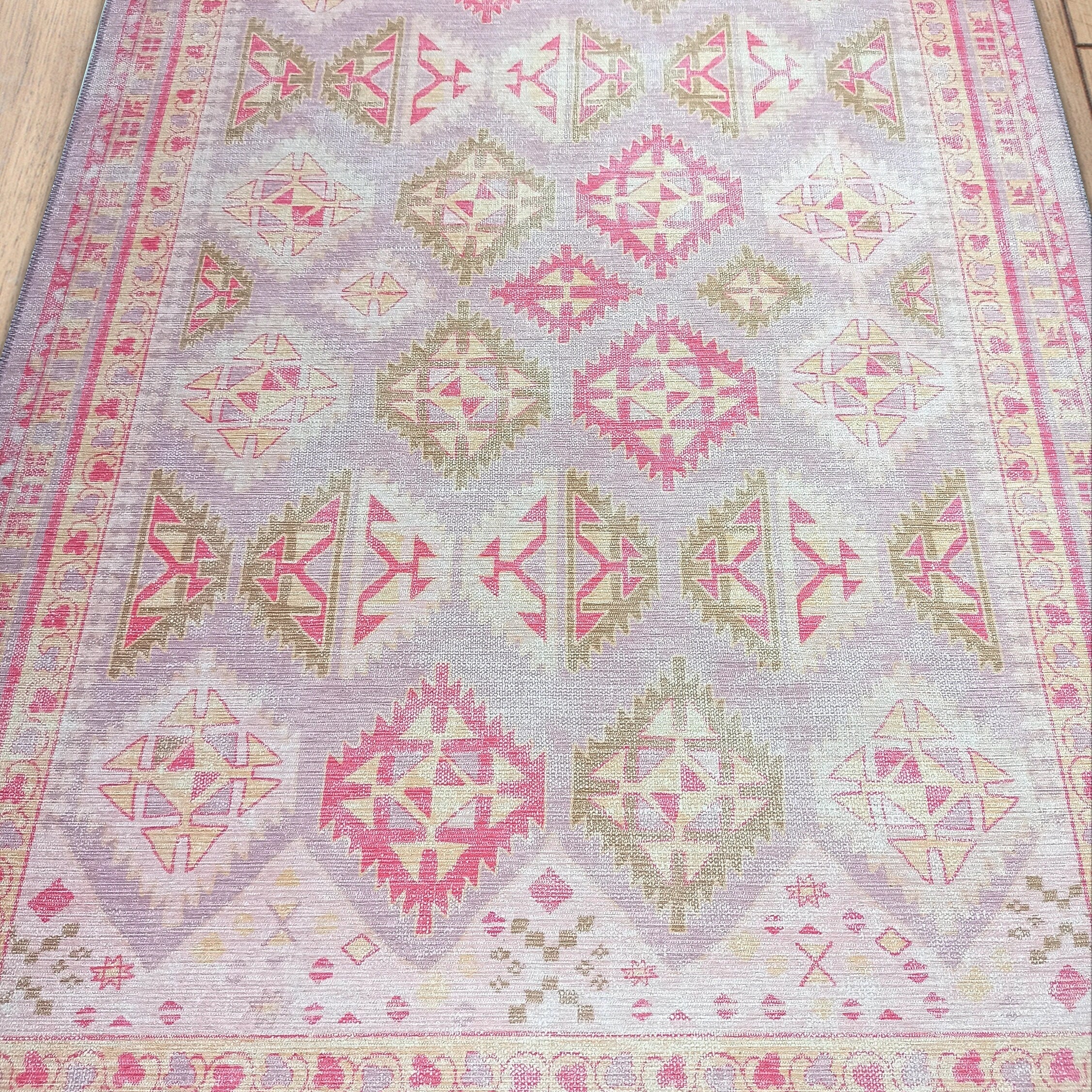 Lilac Purple Pink Herki Vintage Rug