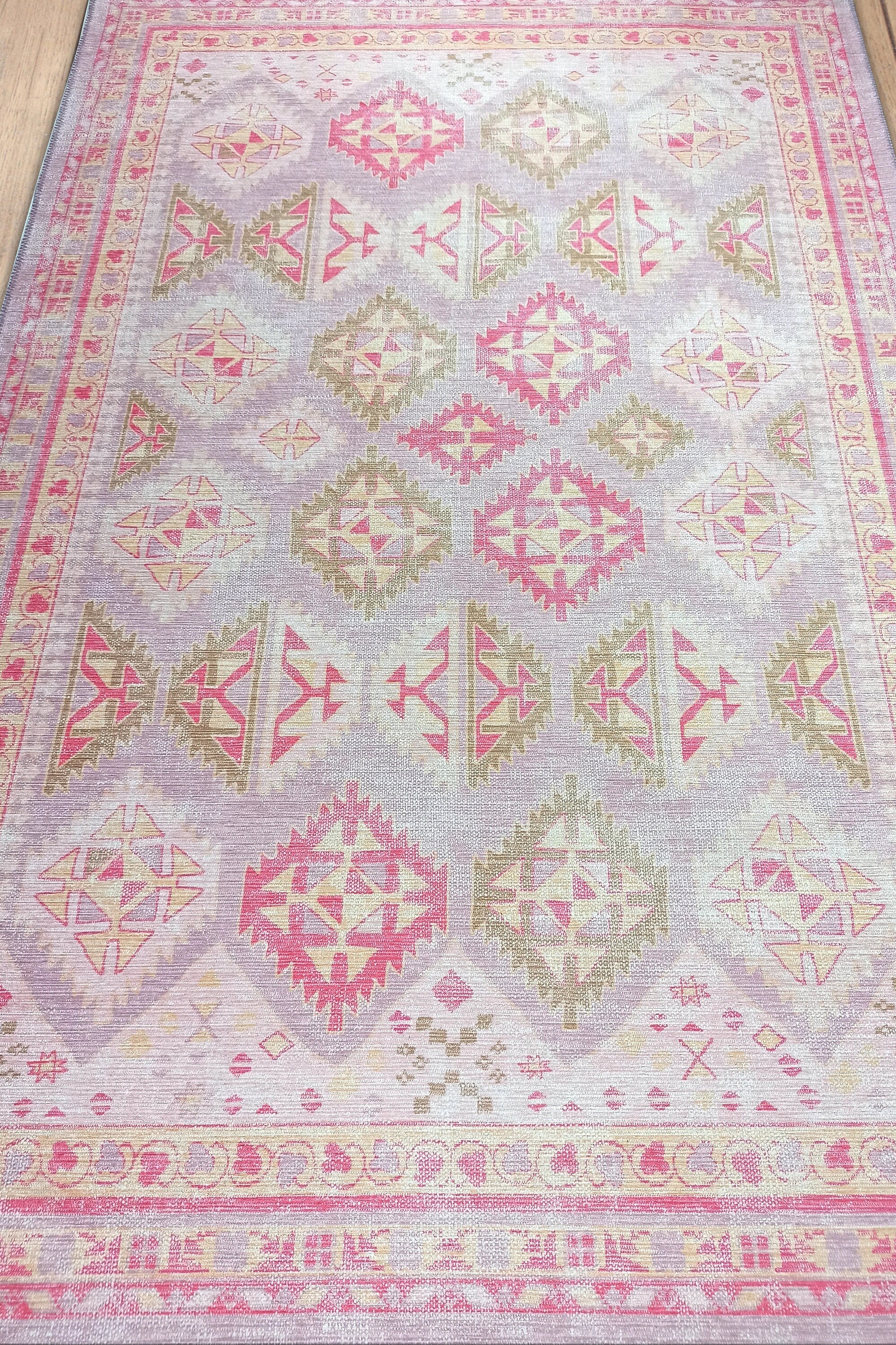 Lilac Purple Pink Herki Vintage Rug