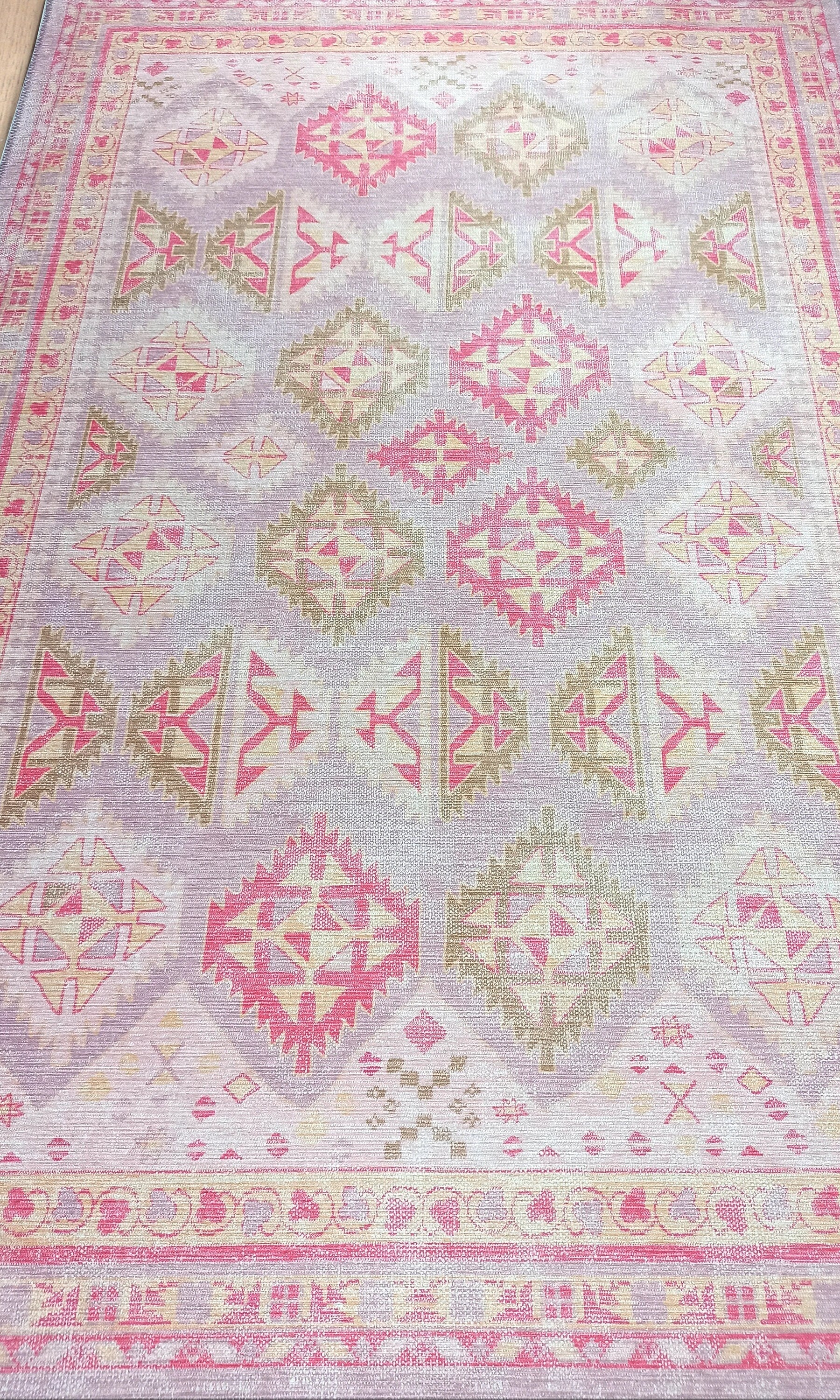 Lilac Purple Pink Herki Vintage Rug