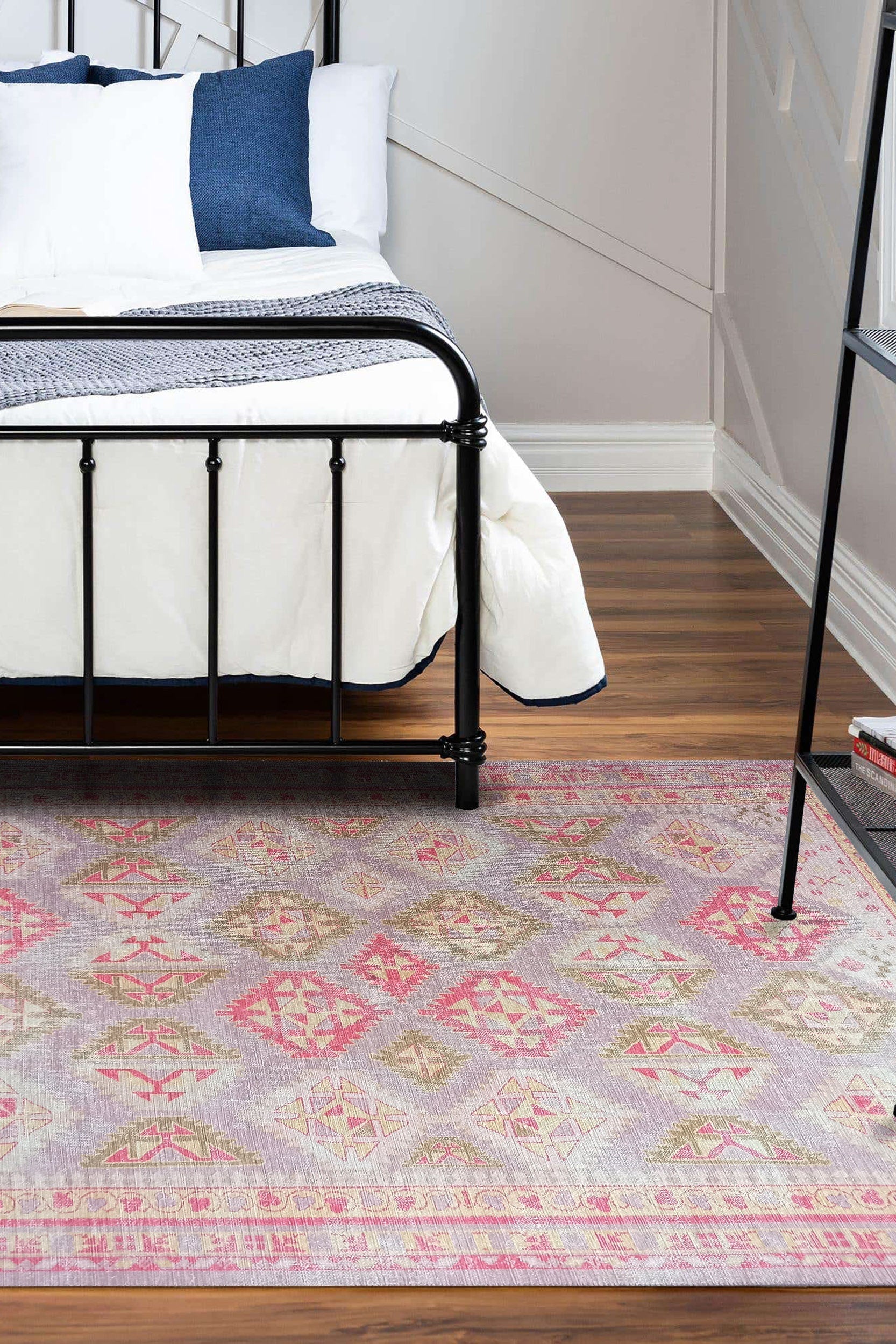 Lilac Purple Pink Herki Vintage Rug