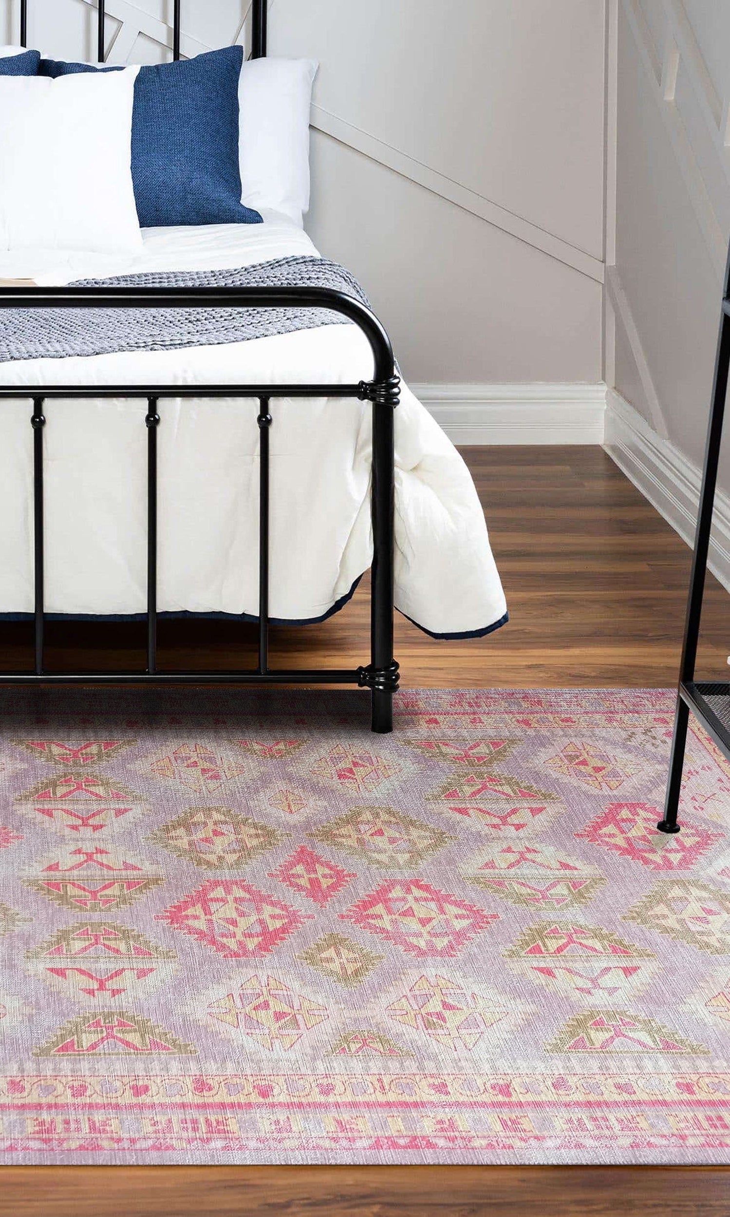 Lilac Purple Pink Herki Vintage Rug