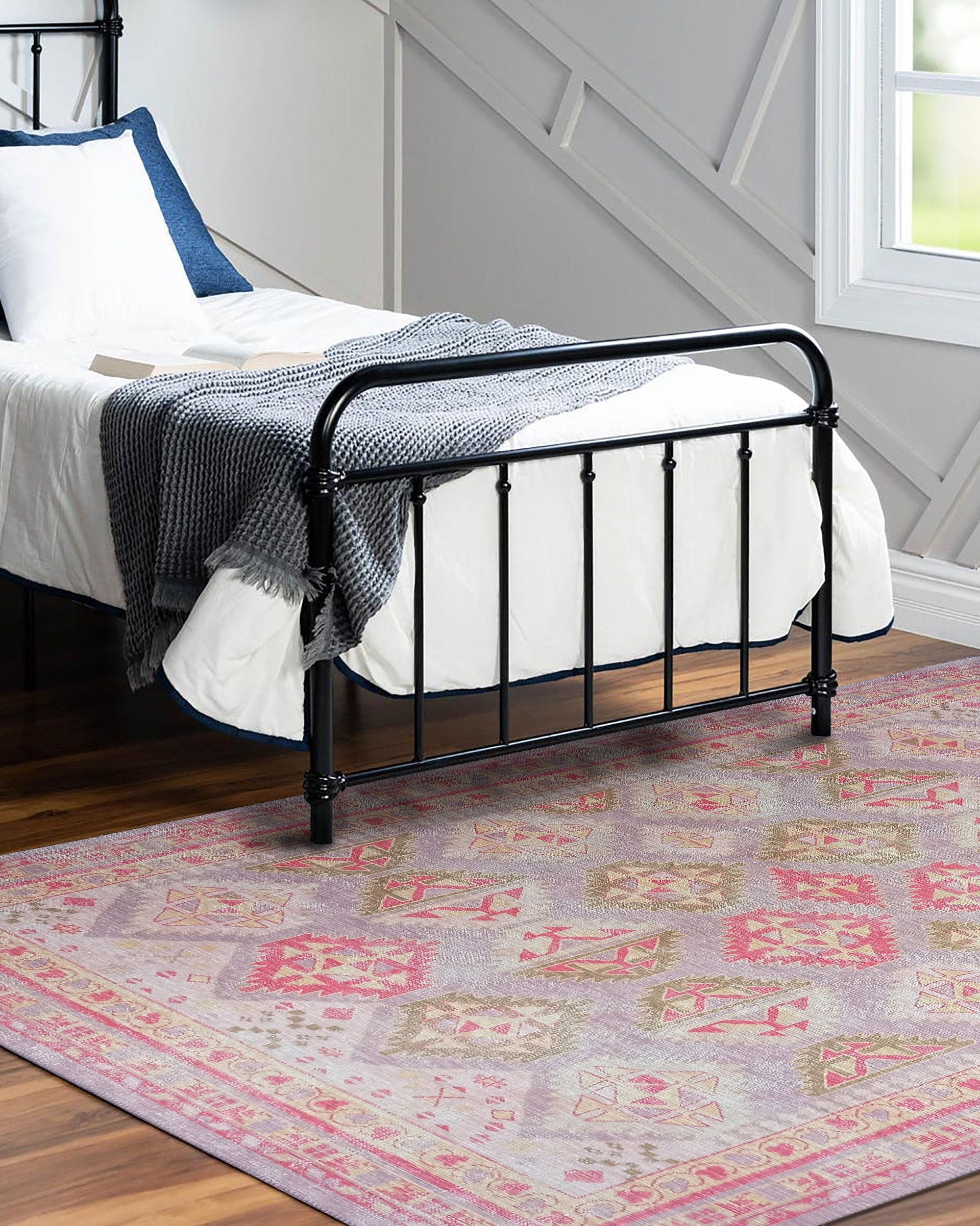 Lilac Purple Pink Herki Vintage Rug