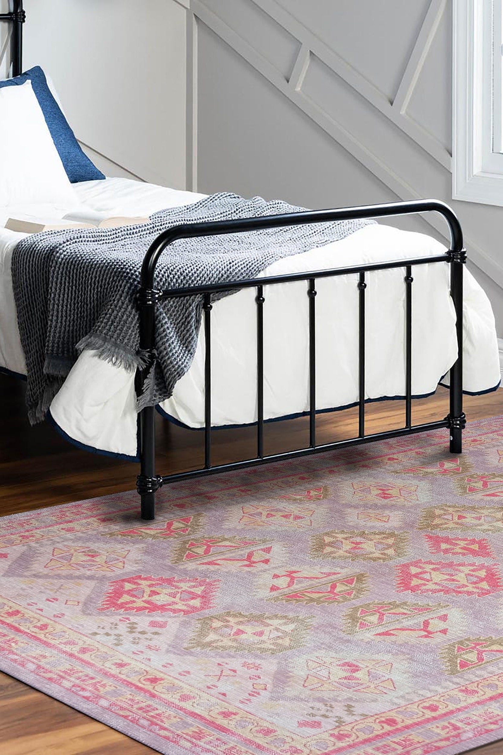 Lilac Purple Pink Herki Vintage Rug