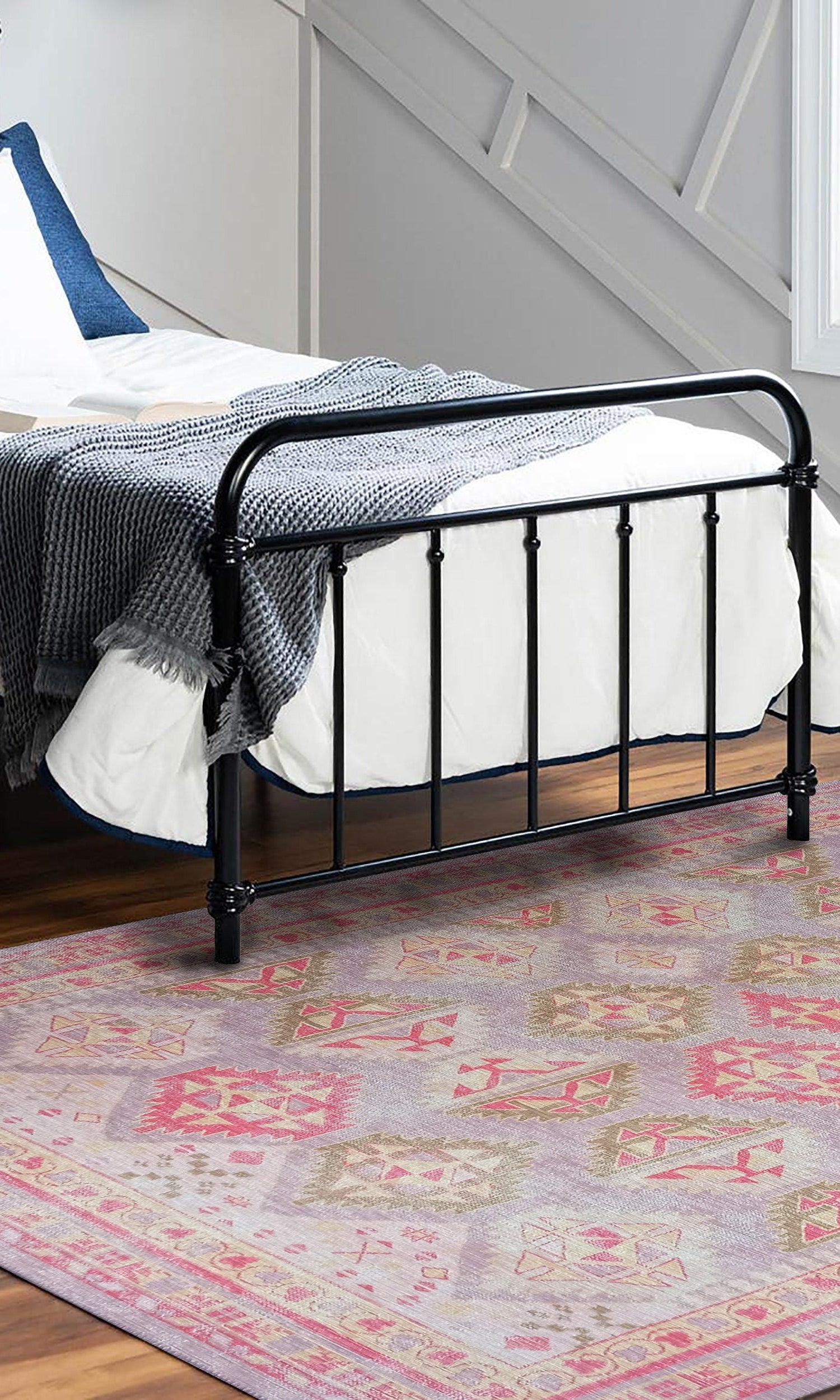 Lilac Purple Pink Herki Vintage Rug