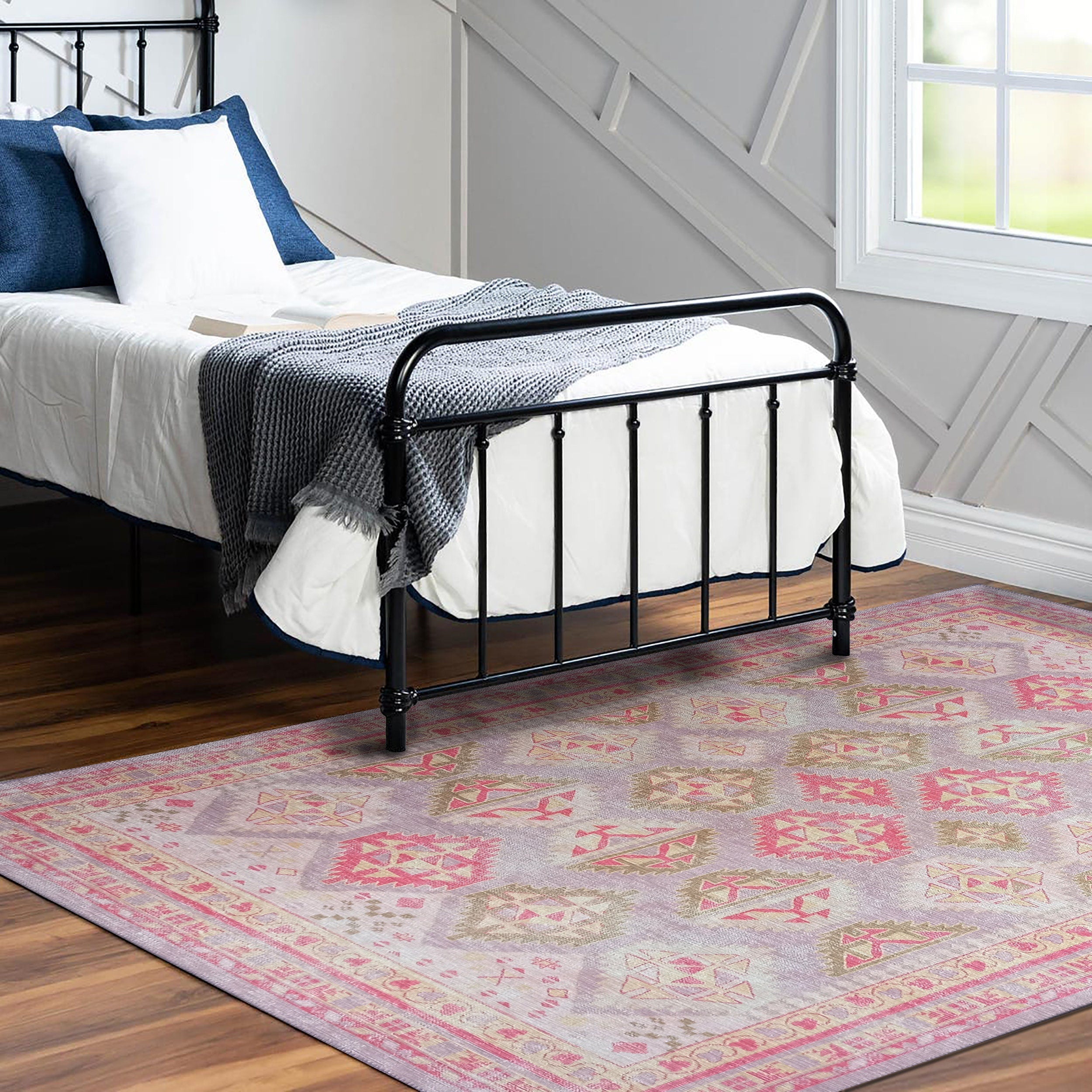 Lilac Purple Pink Herki Vintage Rug