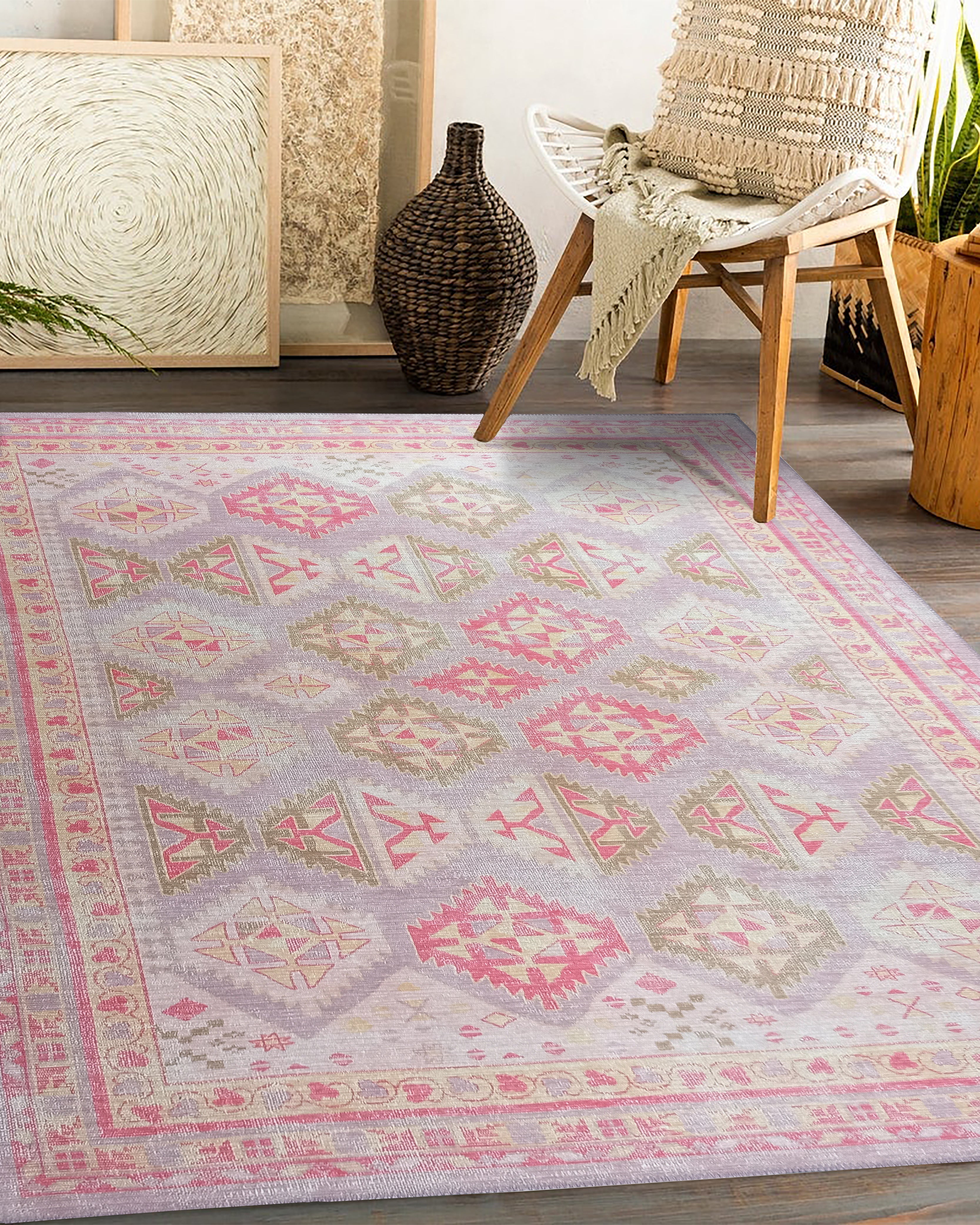 Lilac Purple Pink Herki Vintage Rug
