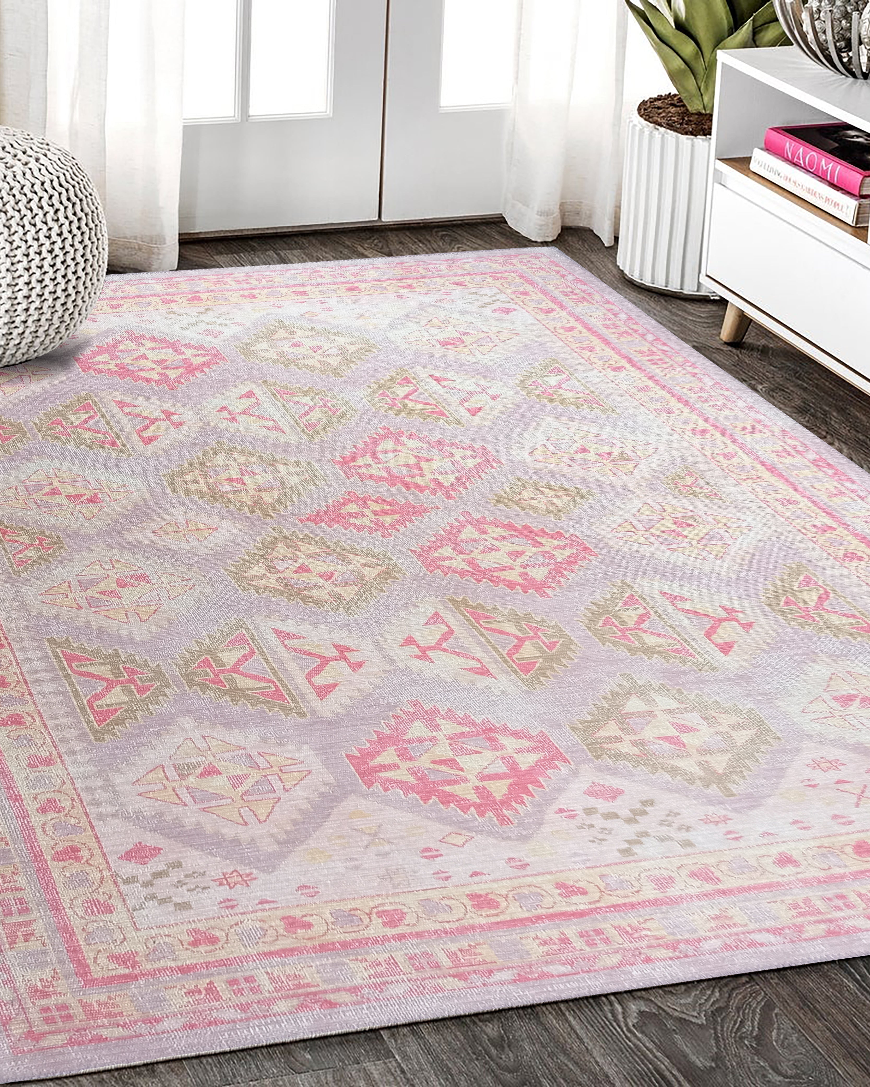 Lilac Purple Pink Herki Vintage Rug