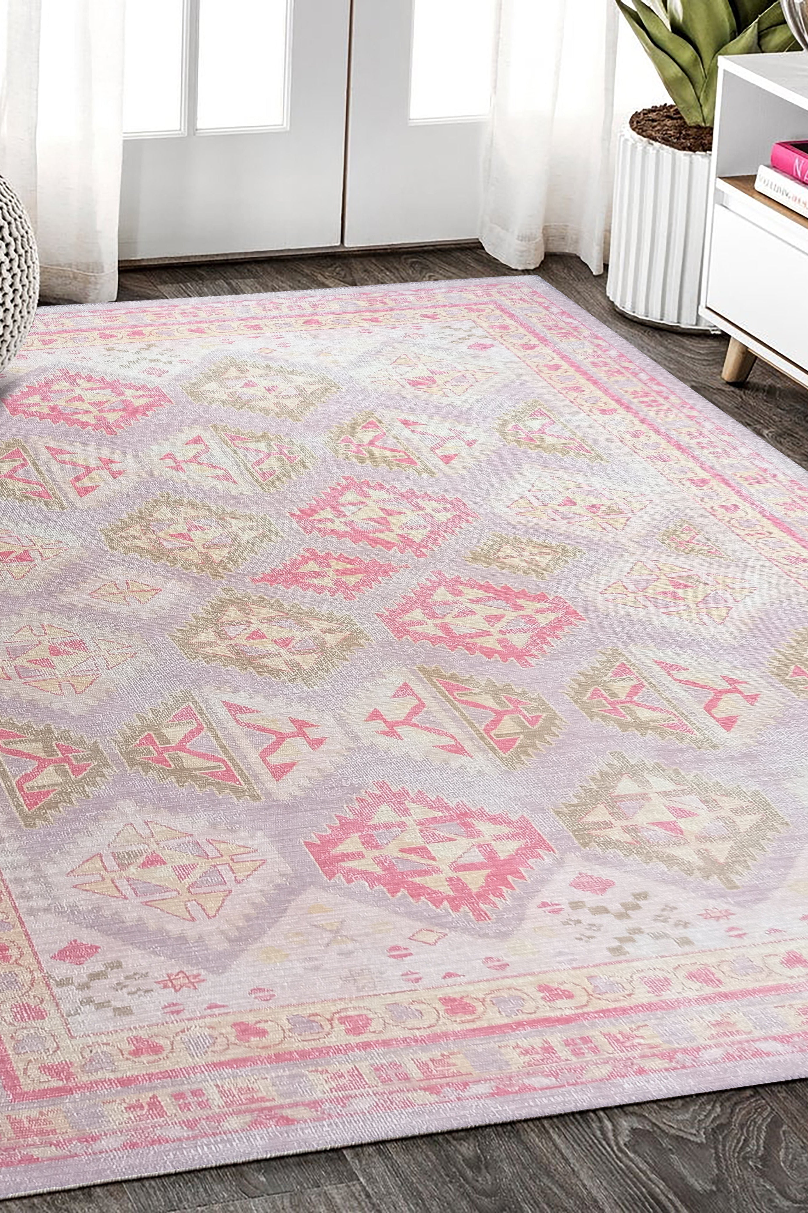 Lilac Purple Pink Herki Vintage Rug