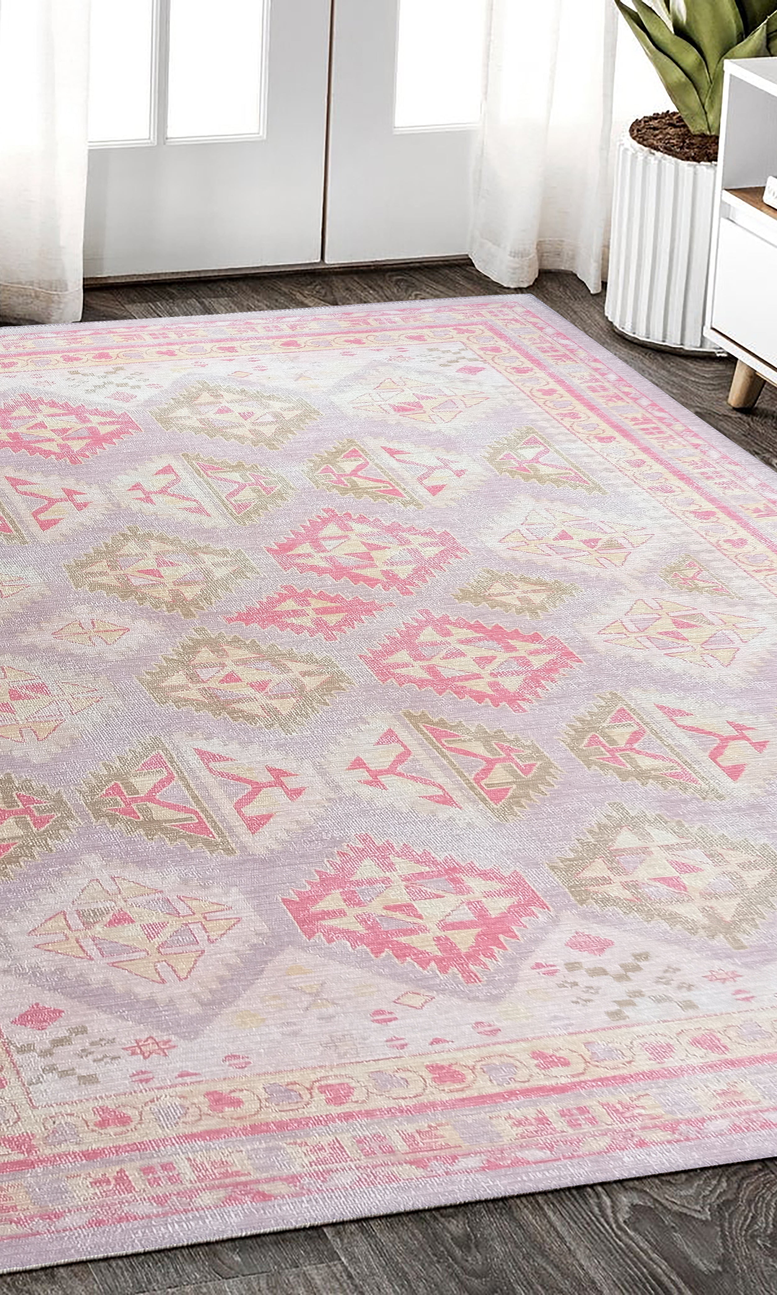 Lilac Purple Pink Herki Vintage Rug