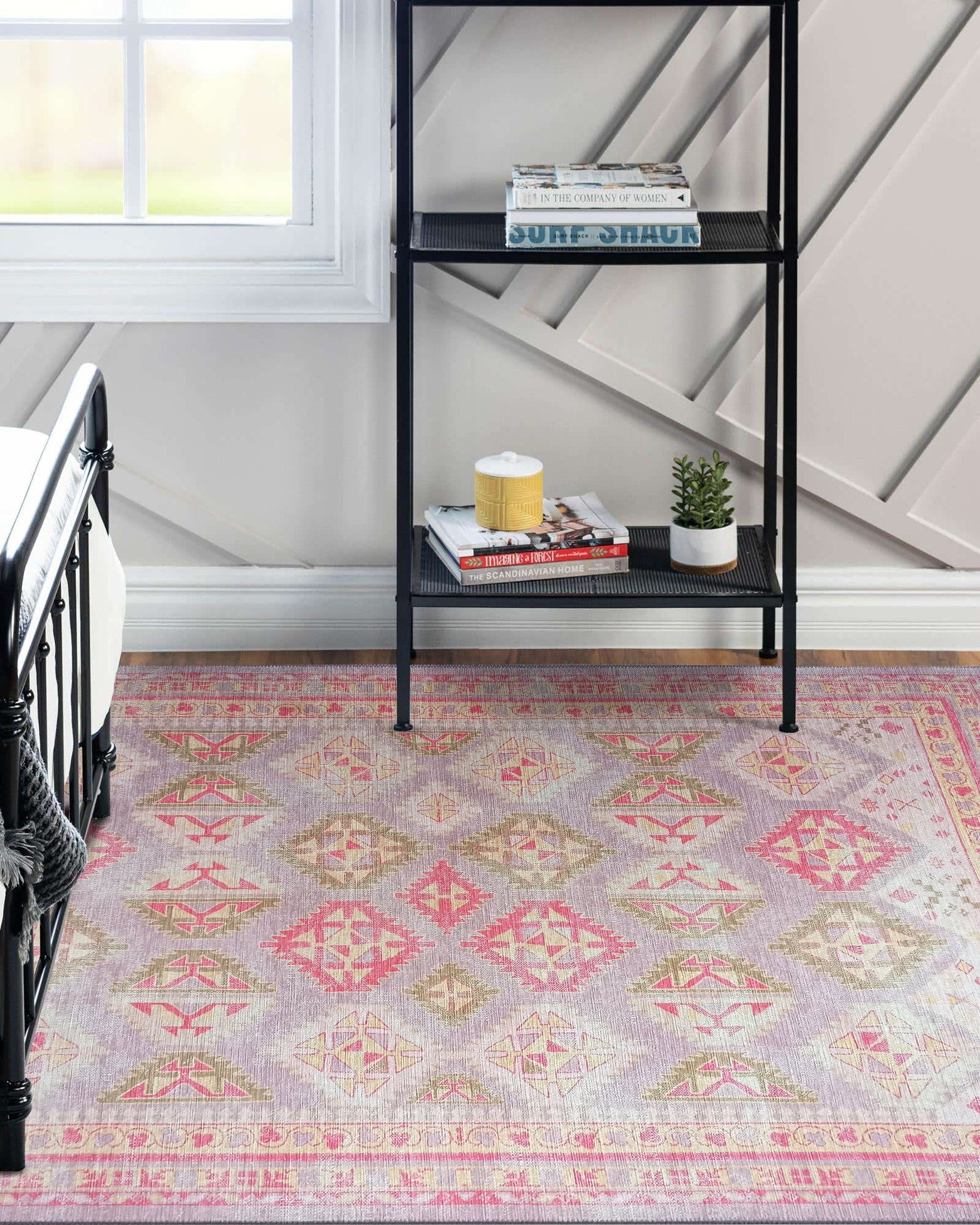 Lilac Purple Pink Herki Vintage Rug