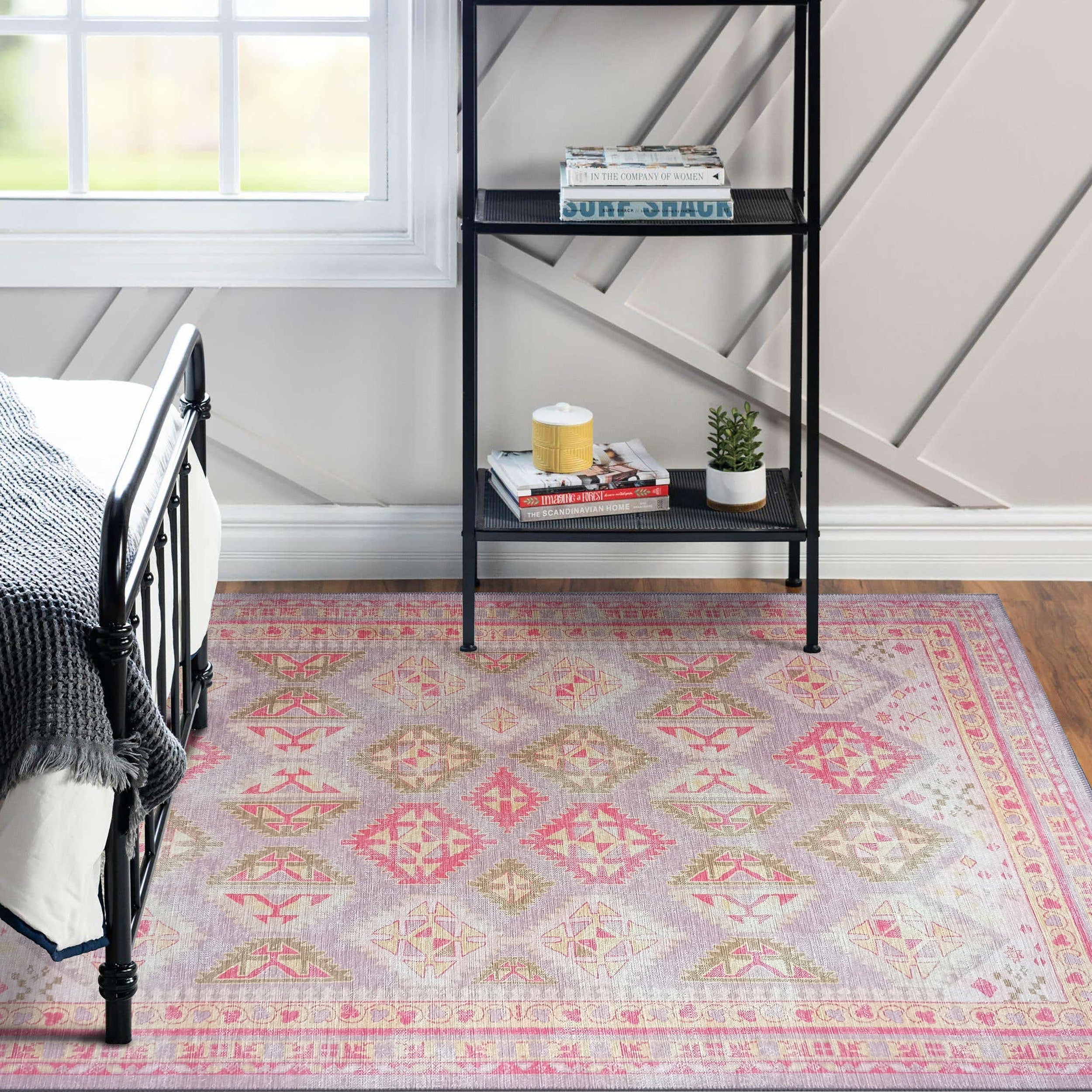 Lilac Purple Pink Herki Vintage Rug