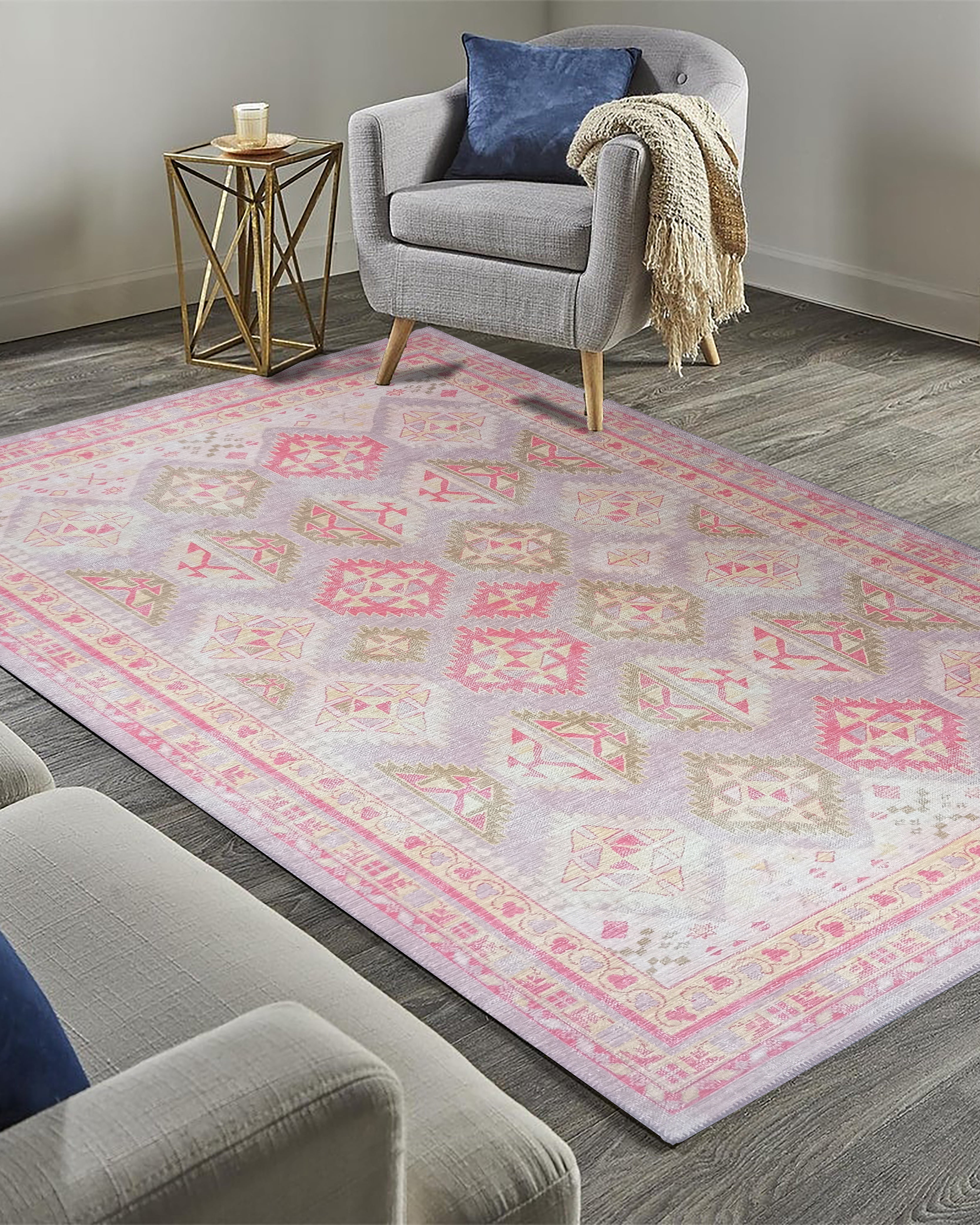 Lilac Purple Pink Herki Vintage Rug