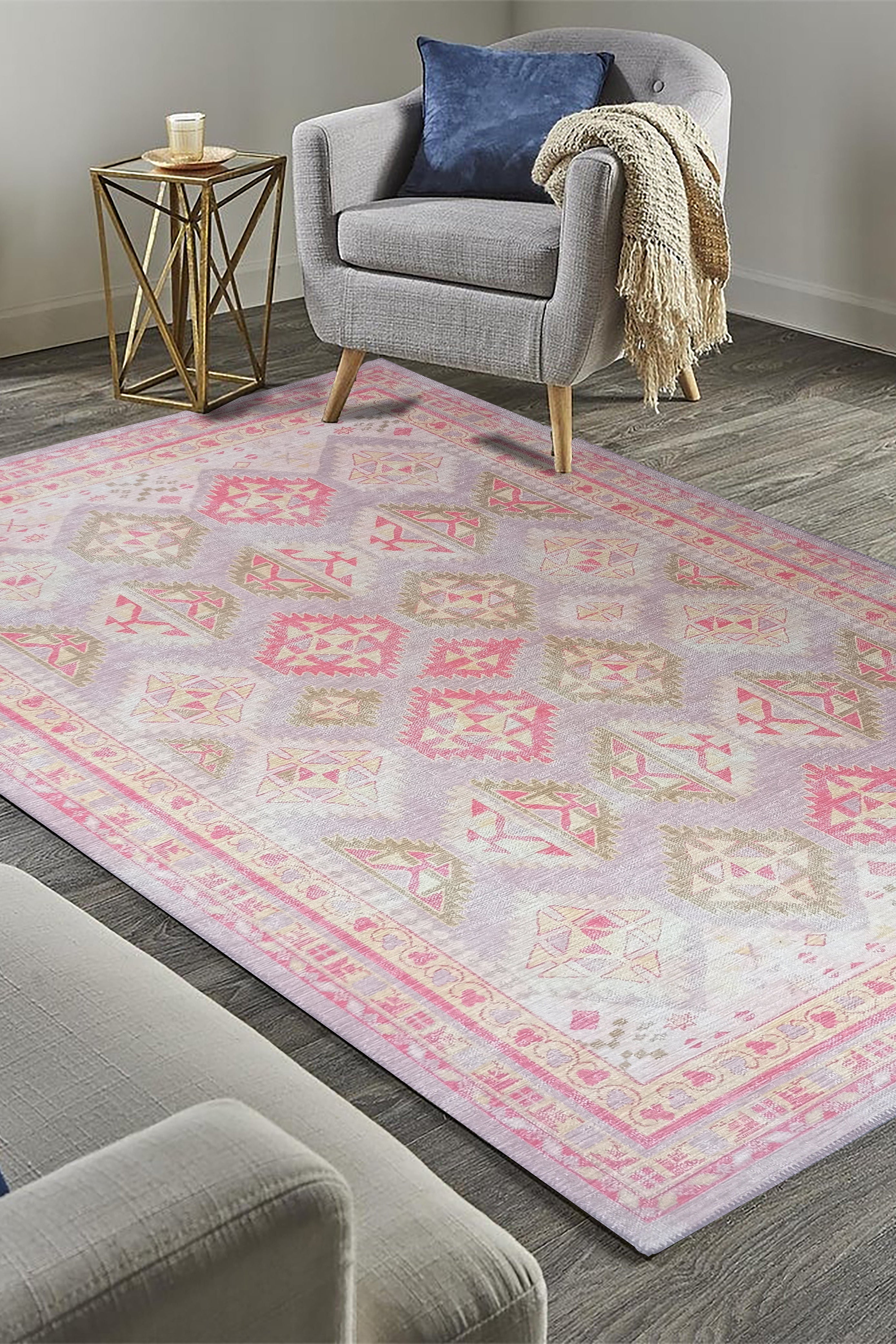 Lilac Purple Pink Herki Vintage Rug
