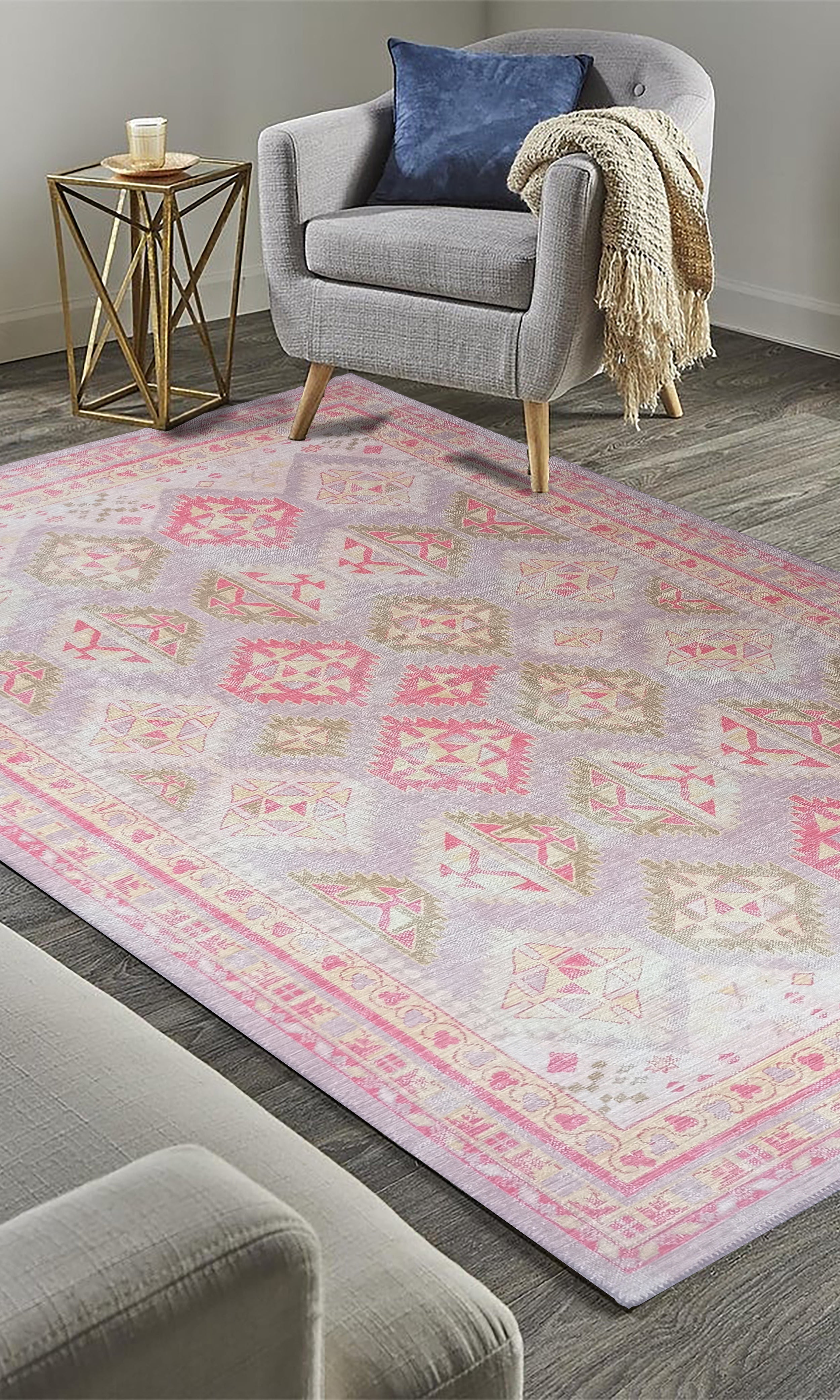 Lilac Purple Pink Herki Vintage Rug