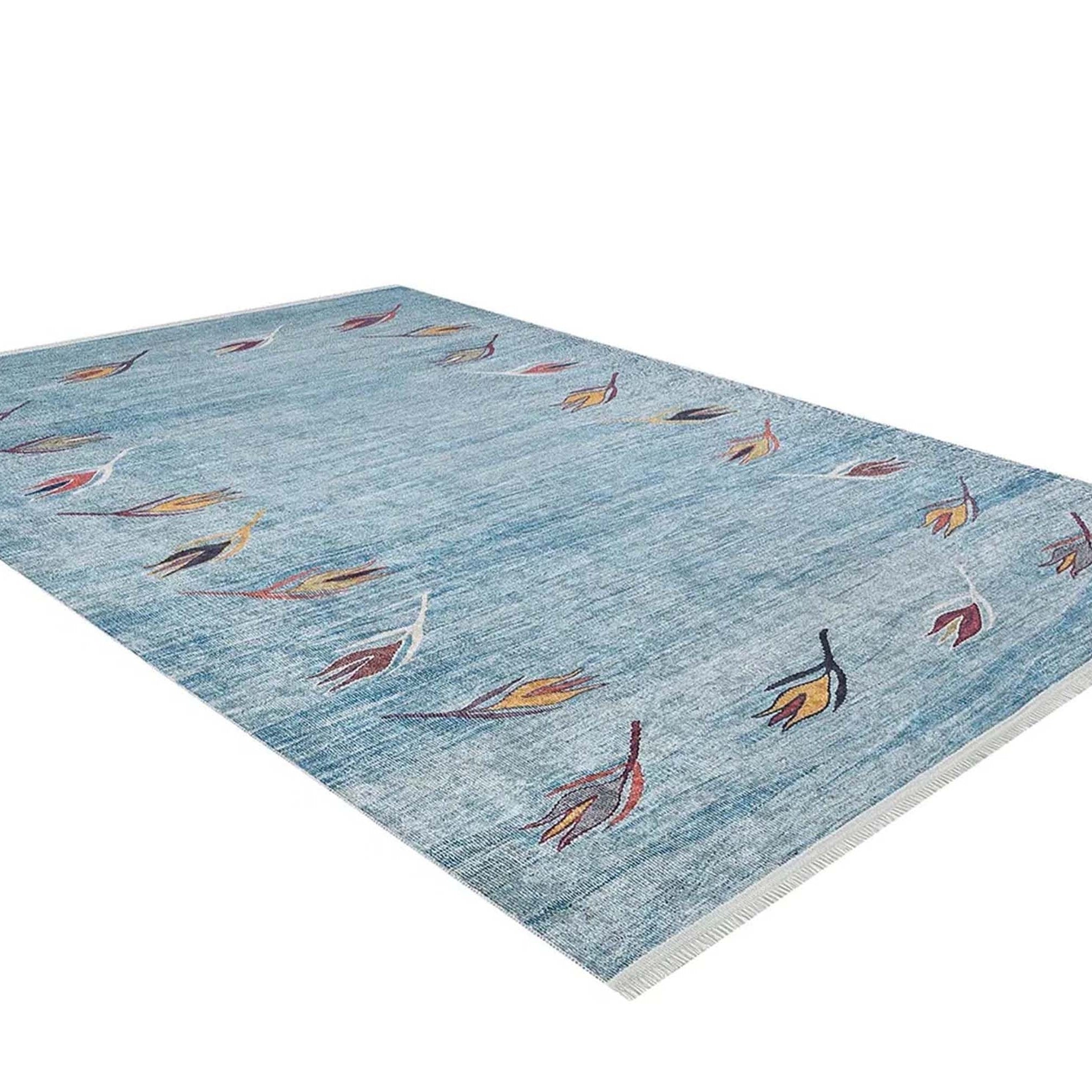 Litya Turkish Kilim Light Blue and Orange Rug