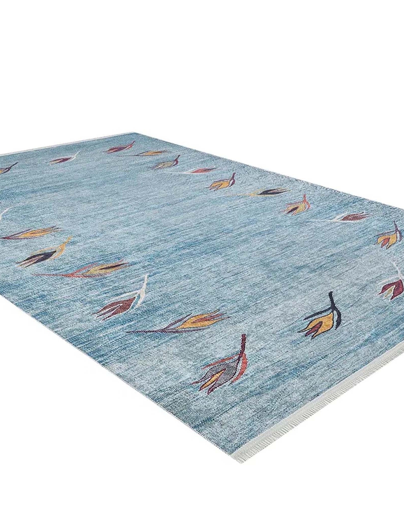 Litya Turkish Kilim Light Blue and Orange Rug