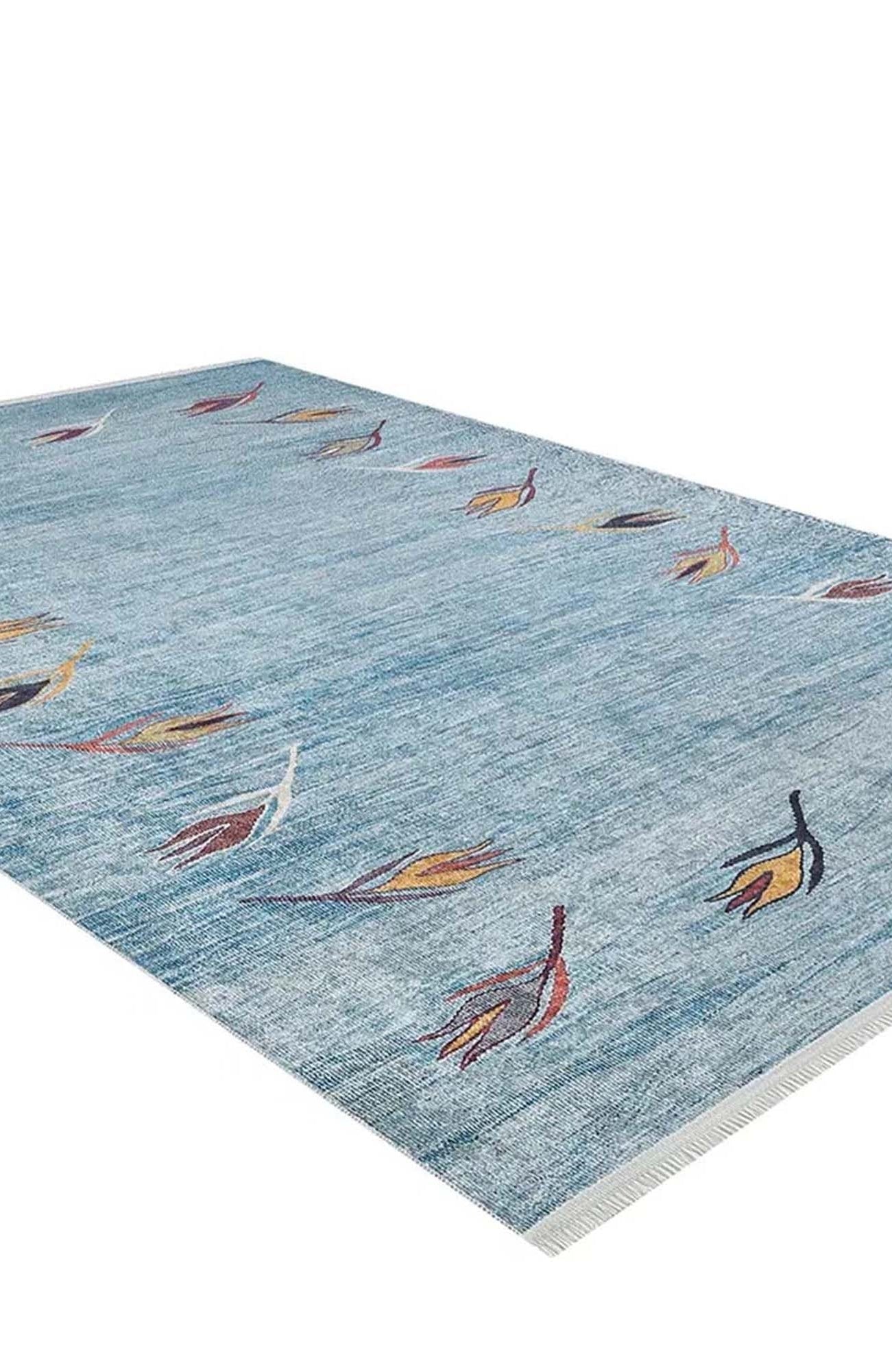 Litya Turkish Kilim Light Blue and Orange Rug