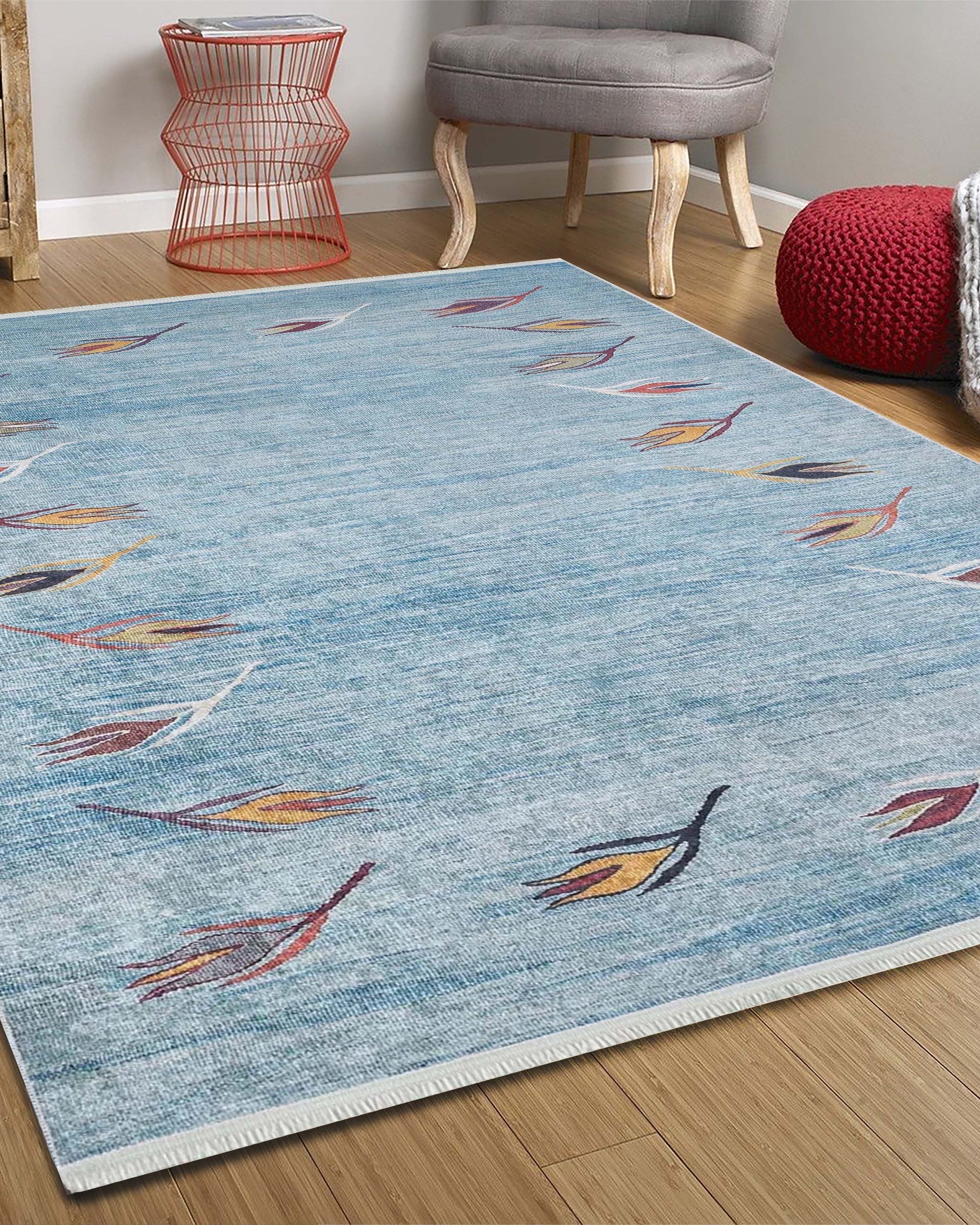 Litya Turkish Kilim Light Blue and Orange Rug