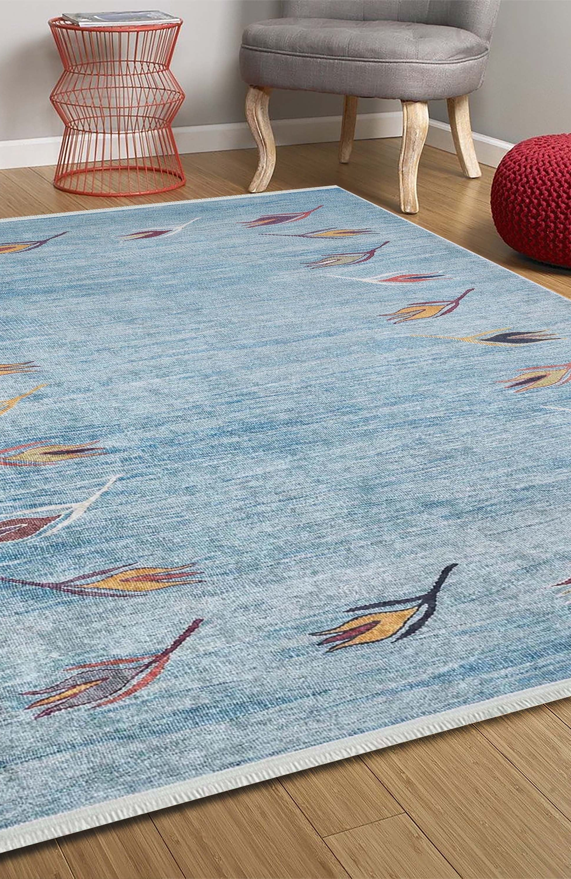 Litya Turkish Kilim Light Blue and Orange Rug