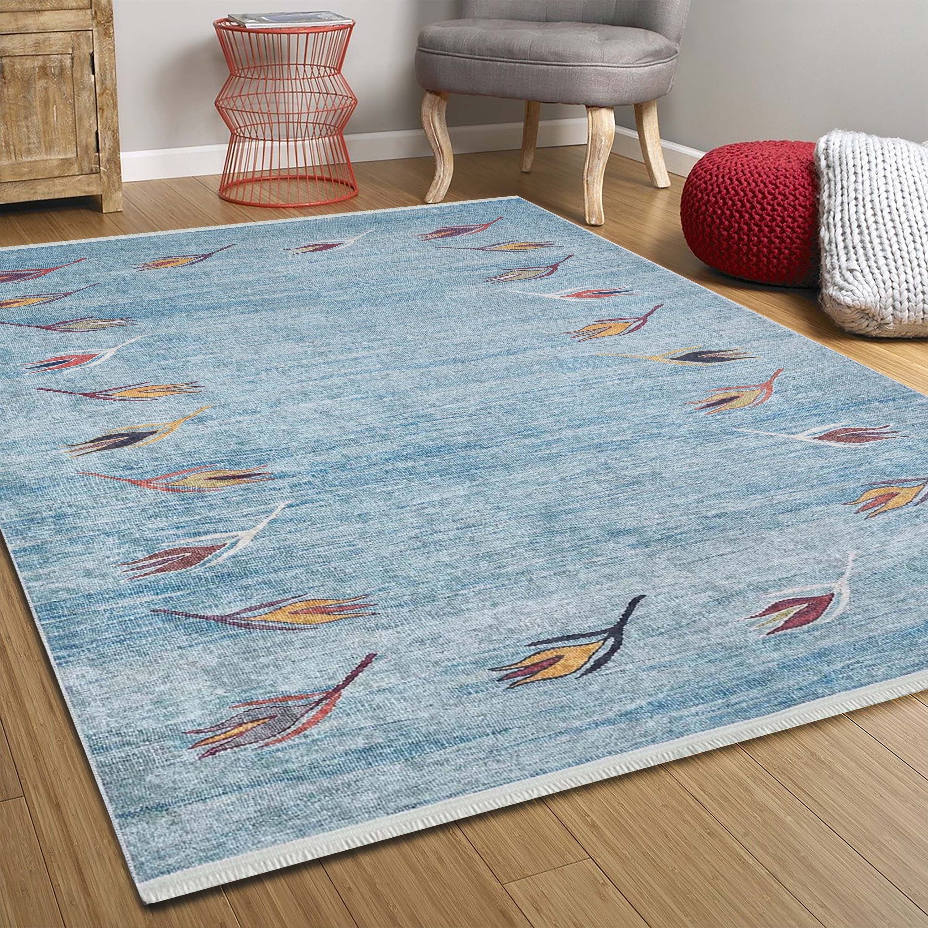Litya Turkish Kilim Light Blue and Orange Rug