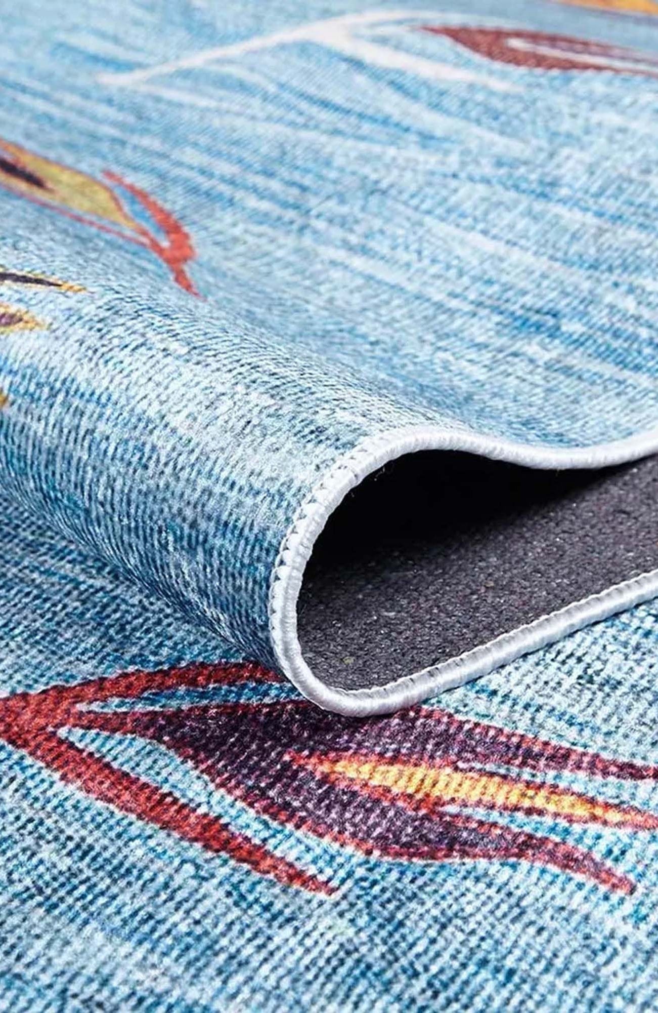 Litya Turkish Kilim Light Blue and Orange Rug