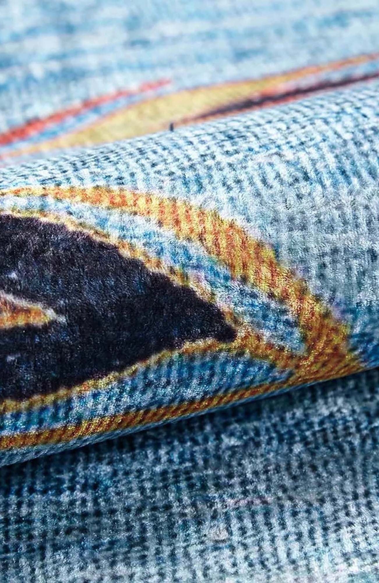 Litya Turkish Kilim Light Blue and Orange Rug