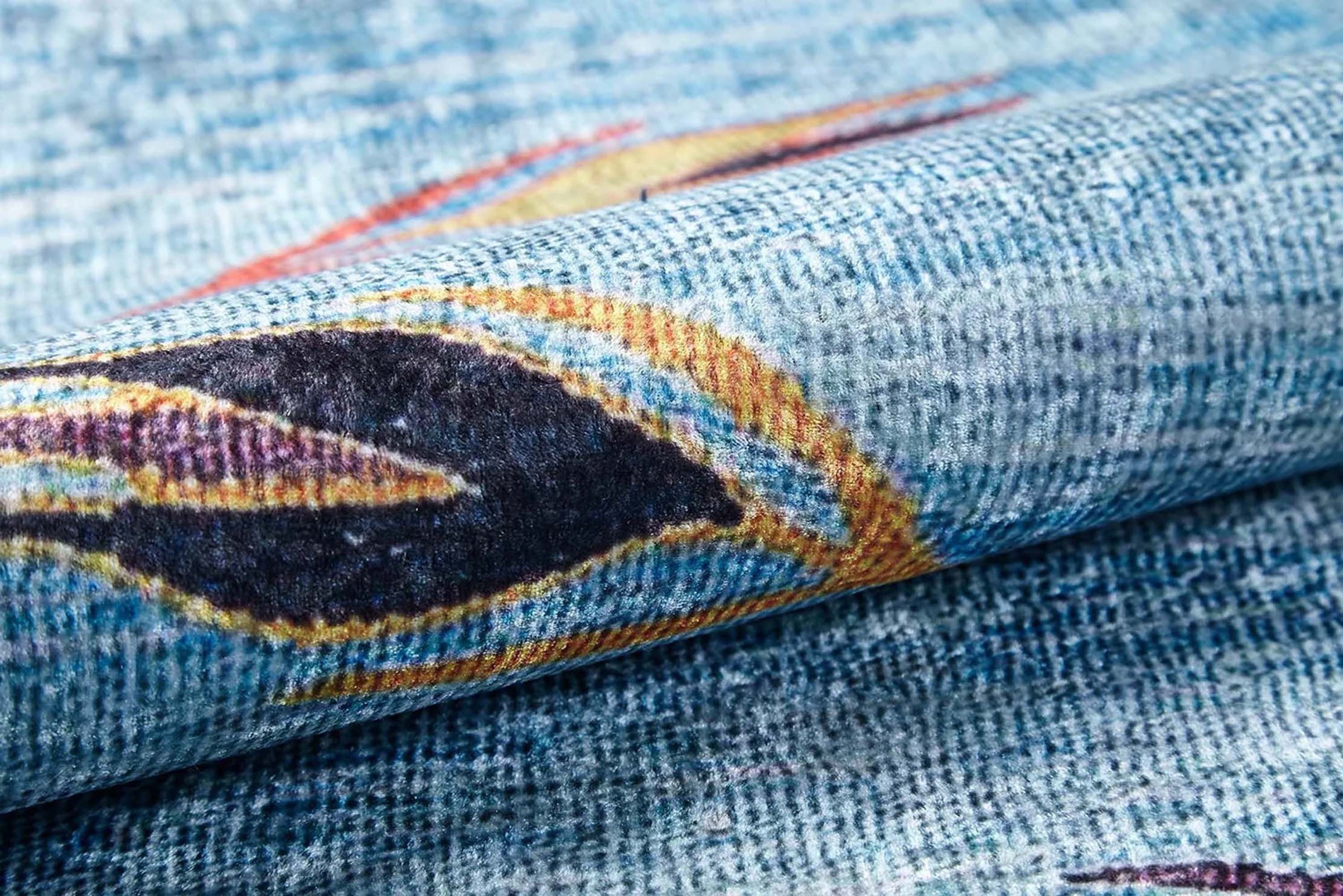 Litya Turkish Kilim Light Blue and Orange Rug