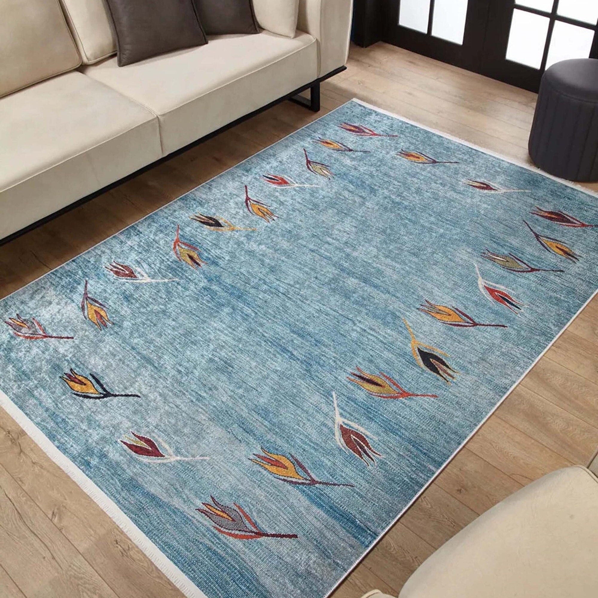 Litya Turkish Kilim Light Blue and Orange Rug