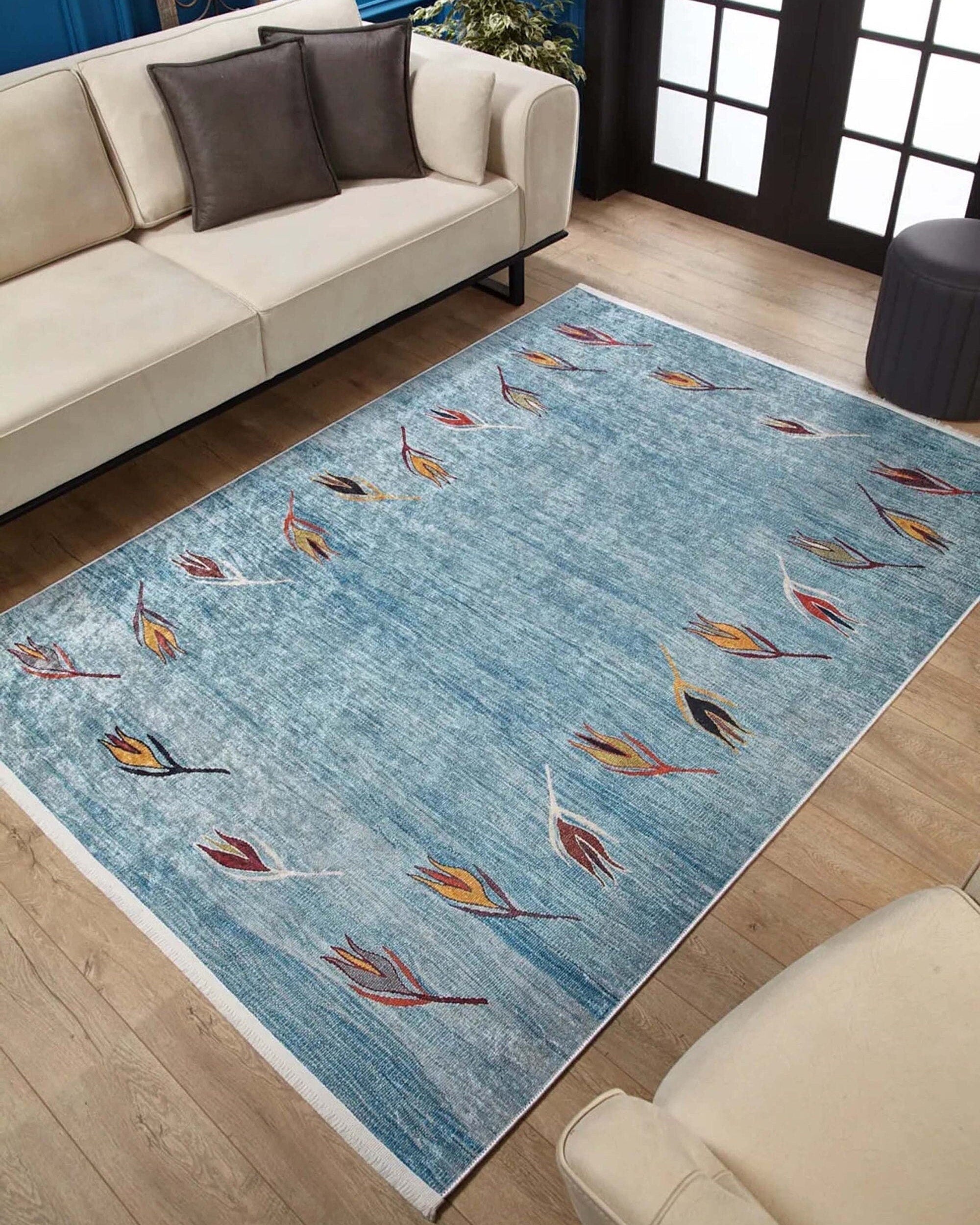 Litya Turkish Kilim Light Blue and Orange Rug