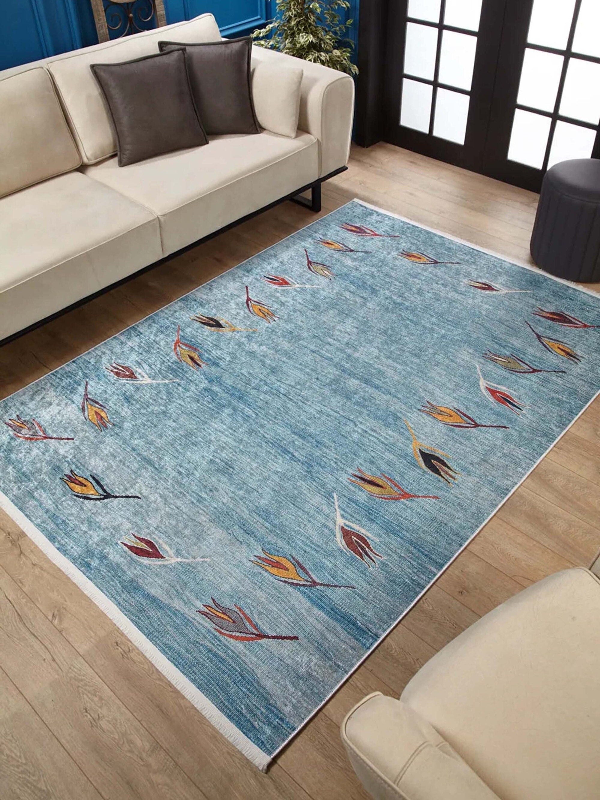 Litya Turkish Kilim Light Blue and Orange Rug
