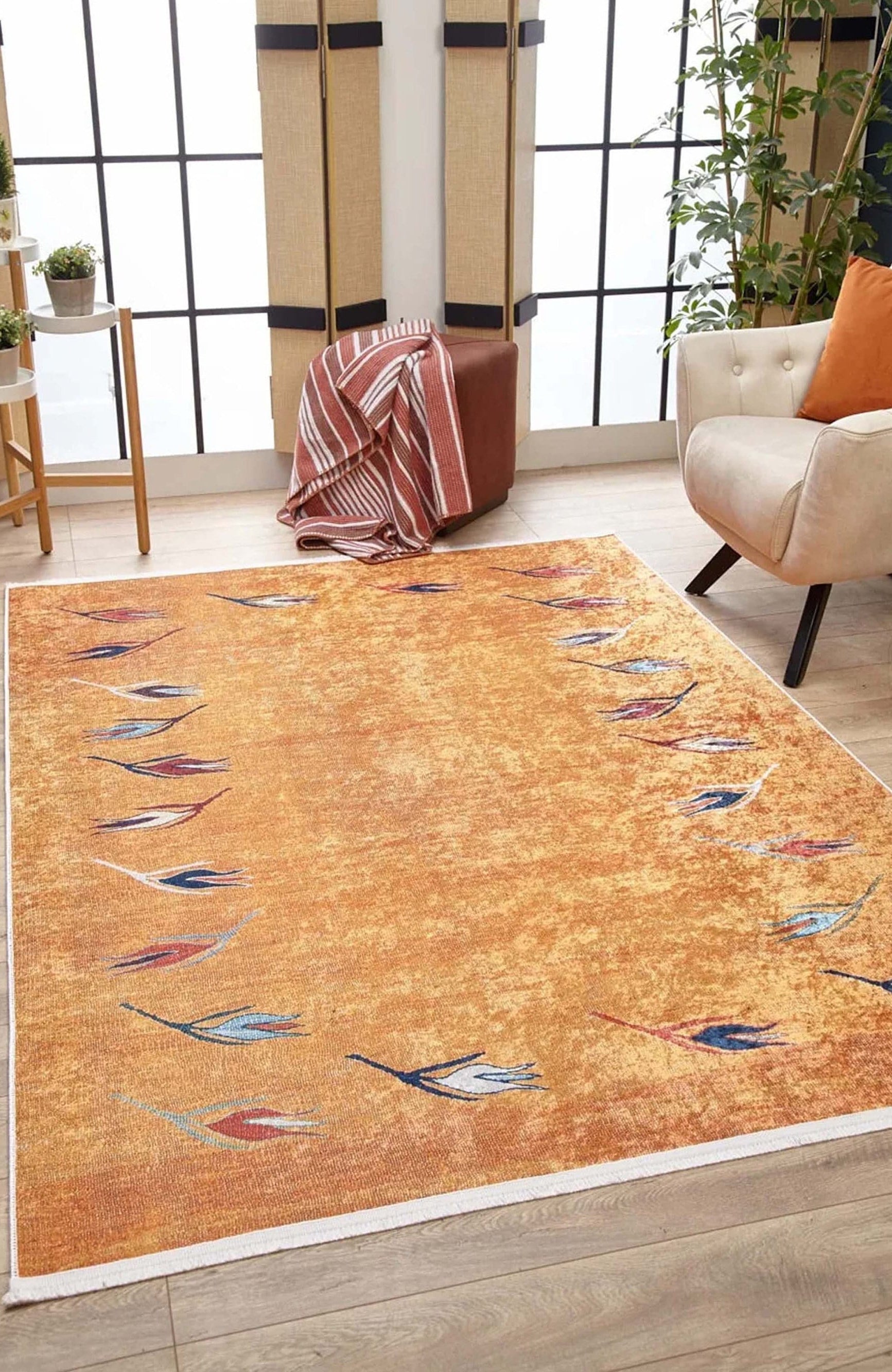 Litya Turkish Kilim Light Blue and Orange Rug