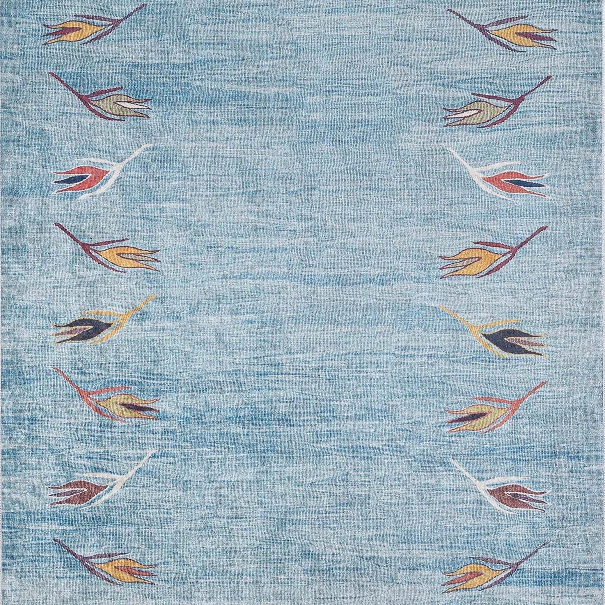 Litya Turkish Kilim Light Blue and Orange Rug