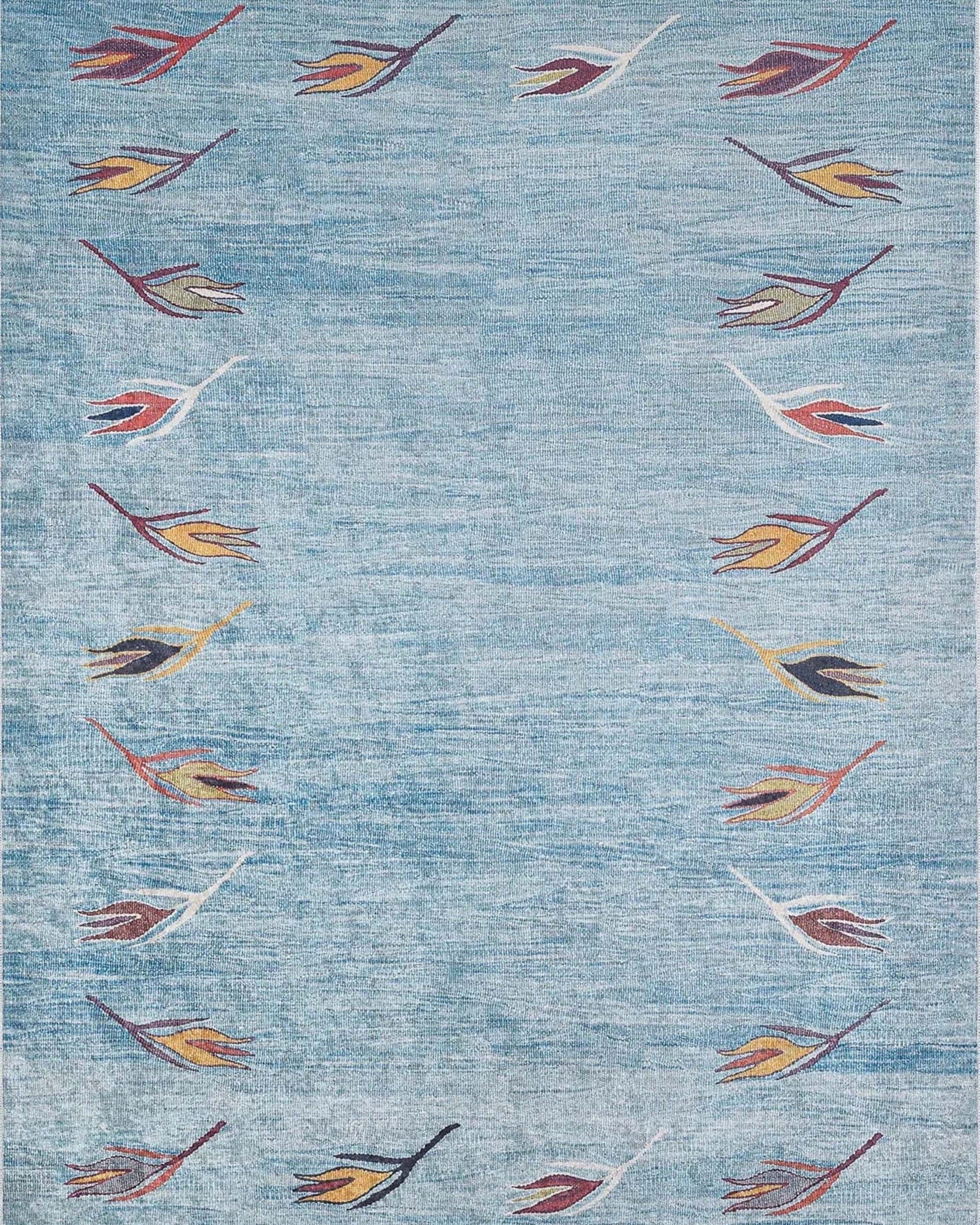 Litya Turkish Kilim Light Blue and Orange Rug