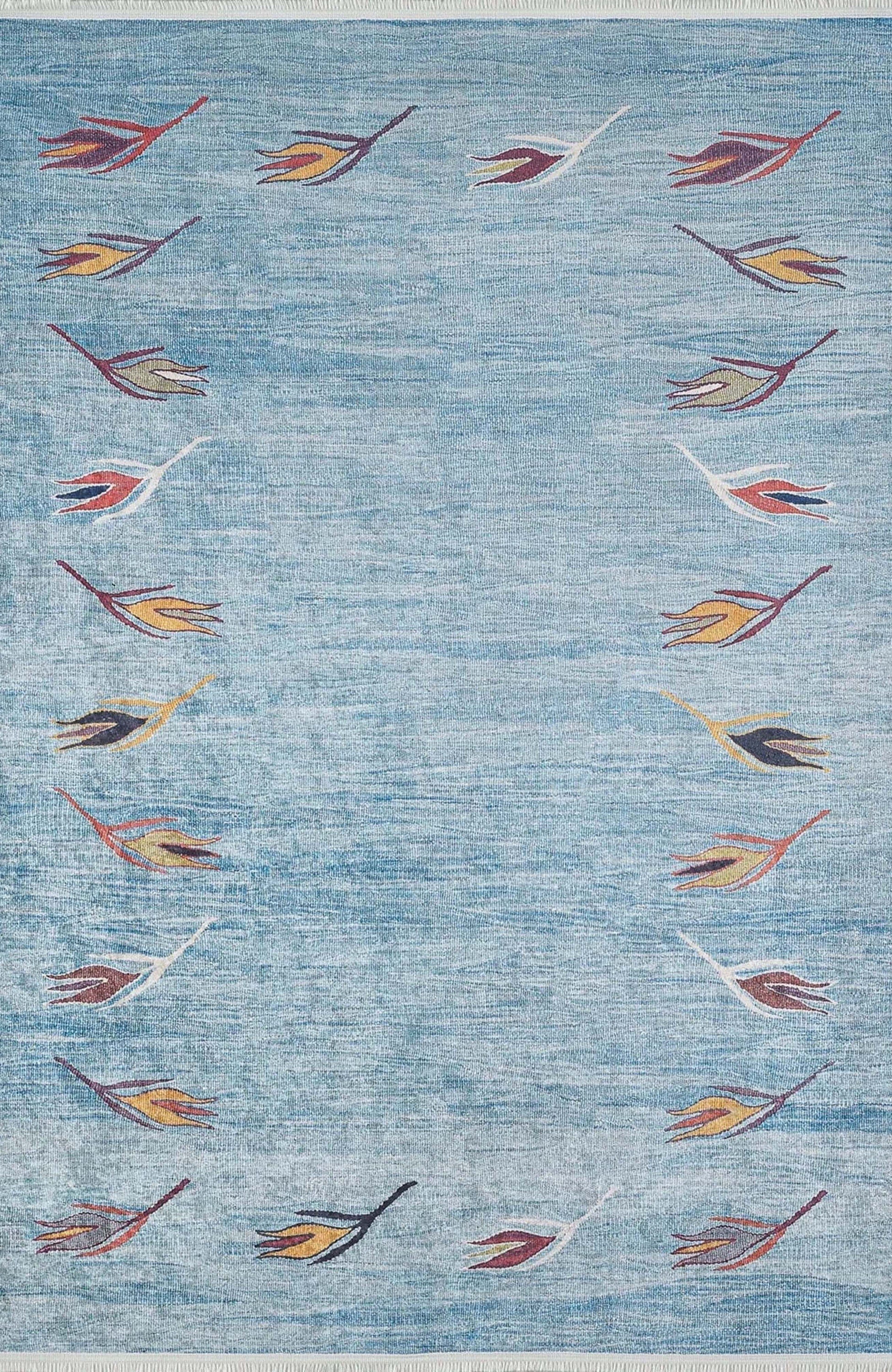 Litya Turkish Kilim Light Blue and Orange Rug