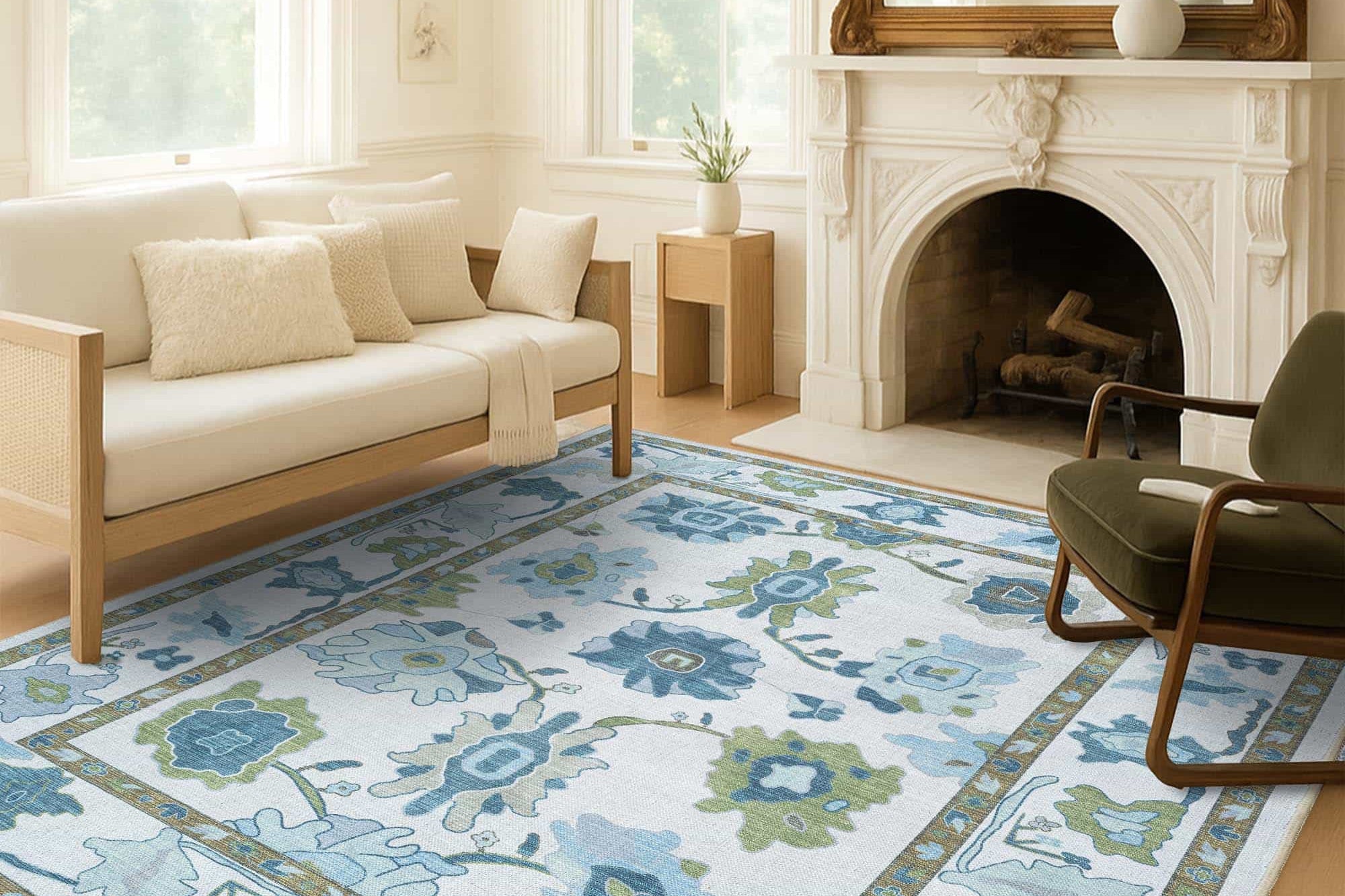 Alienore Green Blue Modern Oushak Rug